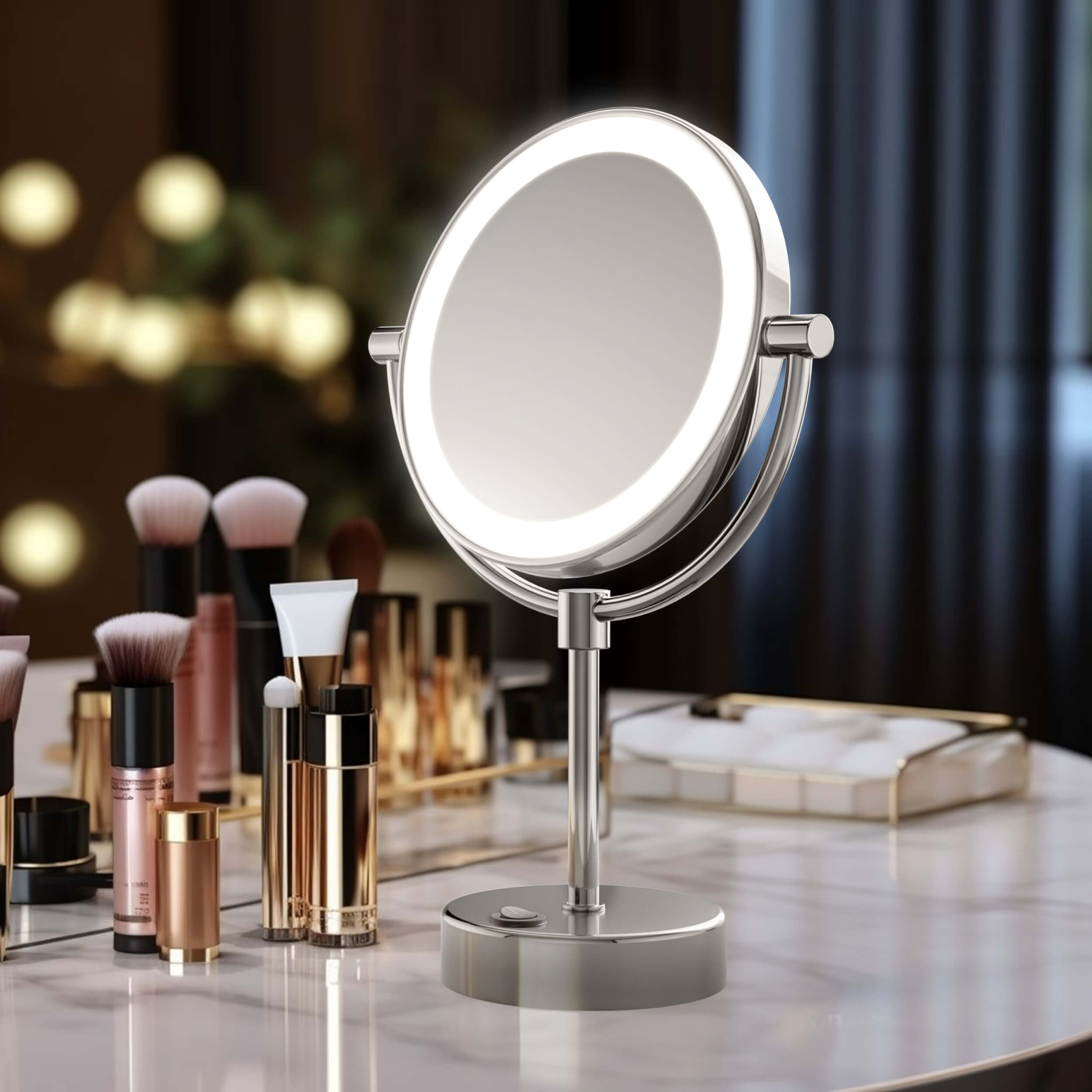 Circular LED Free Standing Magnifying Makeup Mirror KMM104