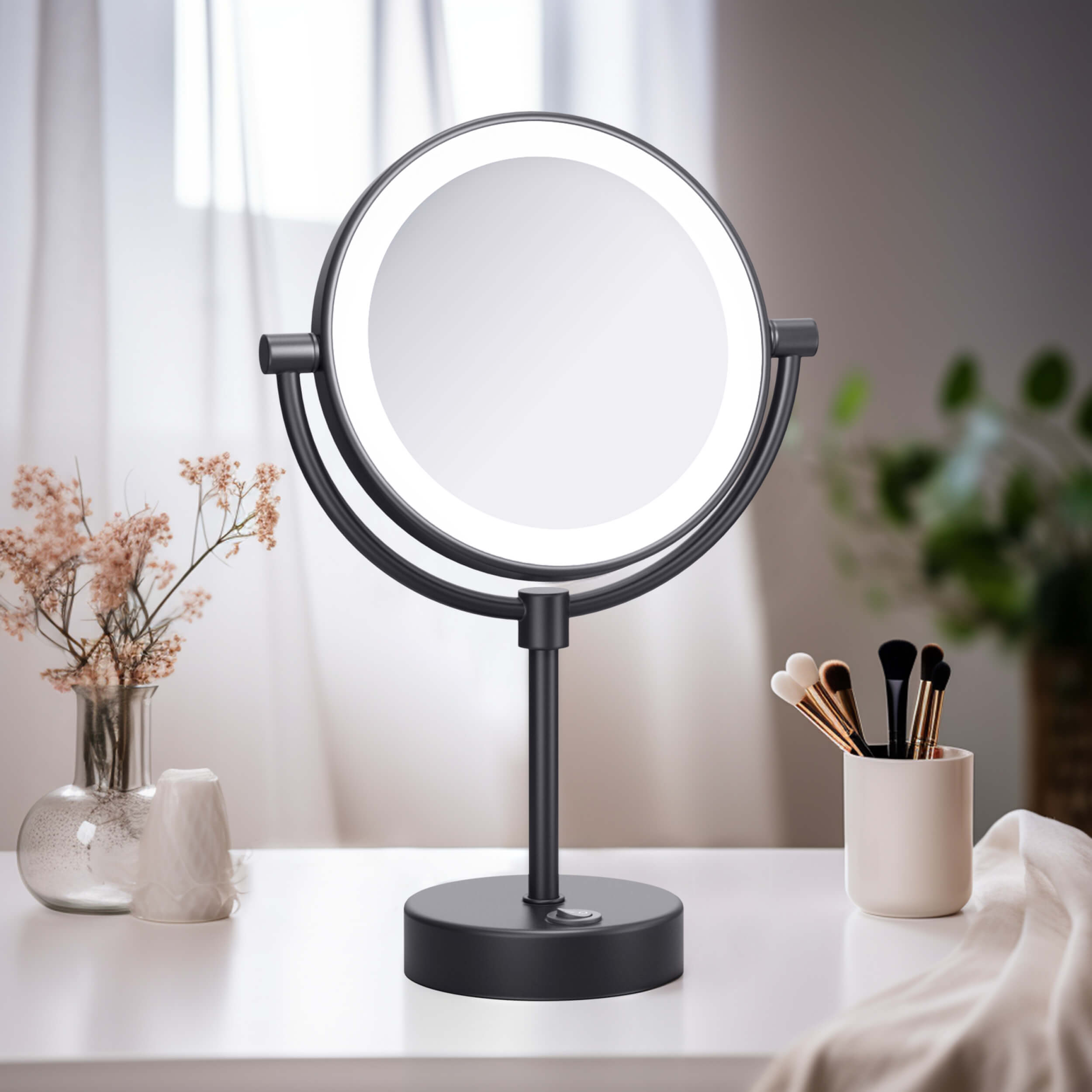 Circular LED Free Standing Magnifying Makeup Mirror KMM104