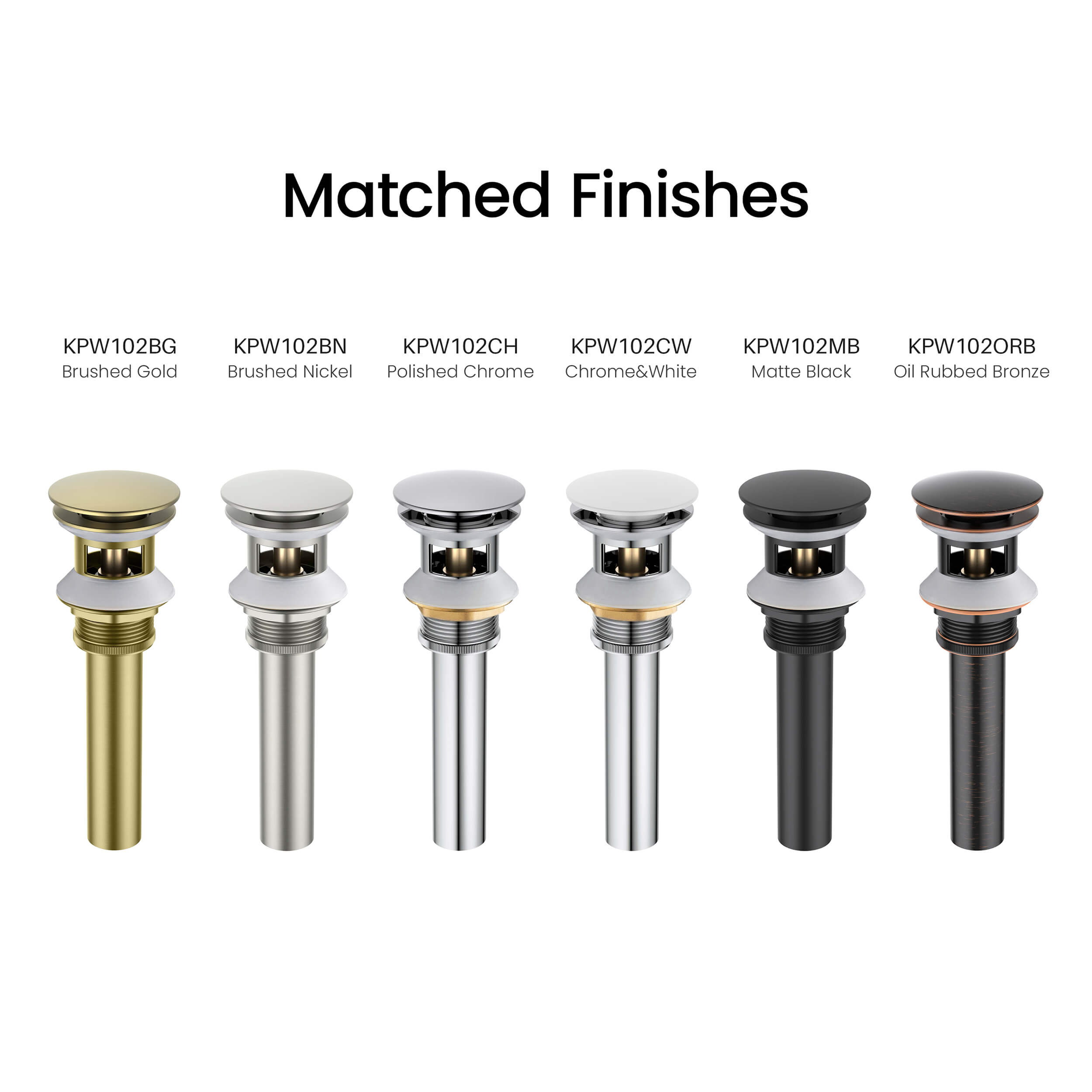 Pop Up Drain Stopper for Bathroom with Overflow KPW102