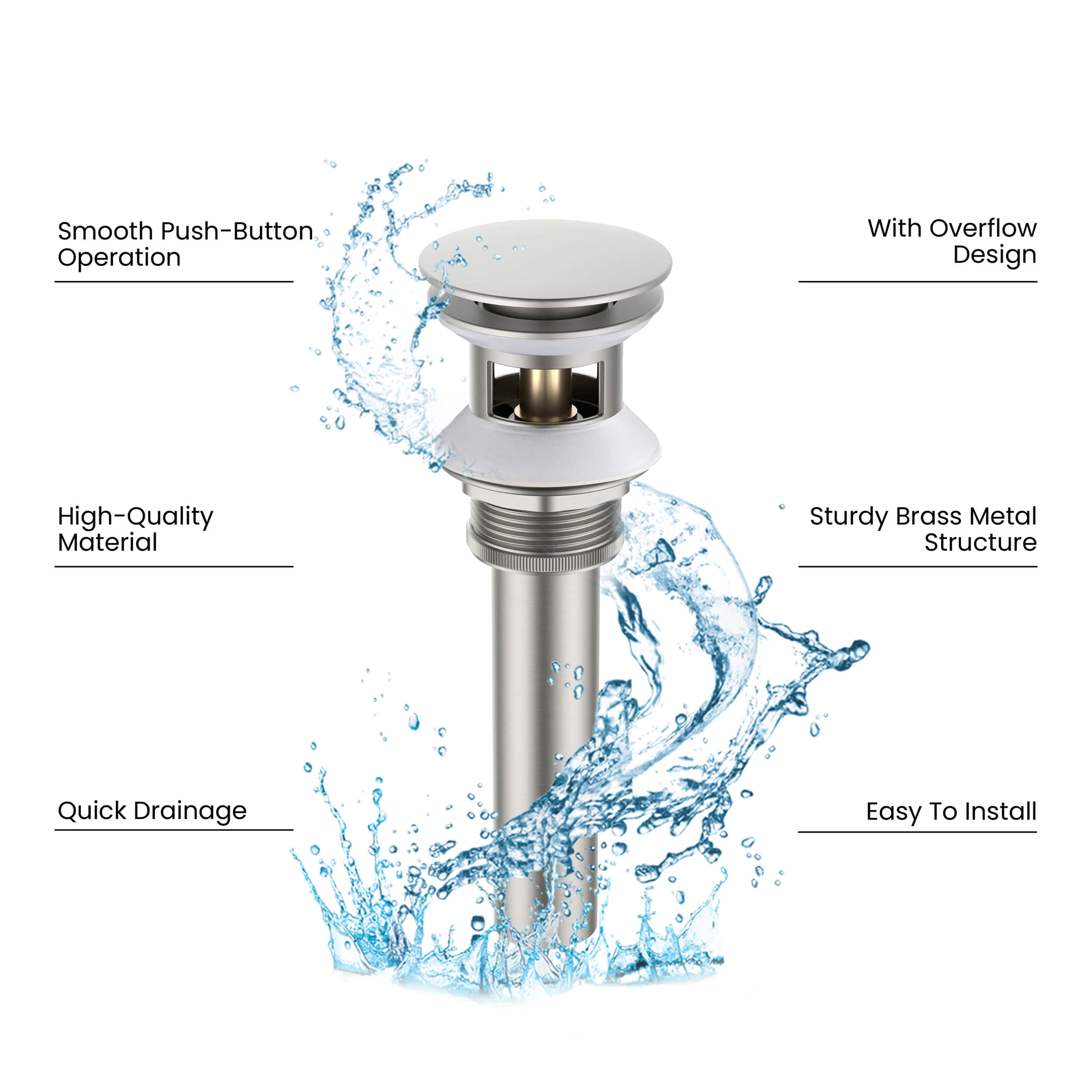 Pop Up Drain Stopper for Bathroom with Overflow KPW102