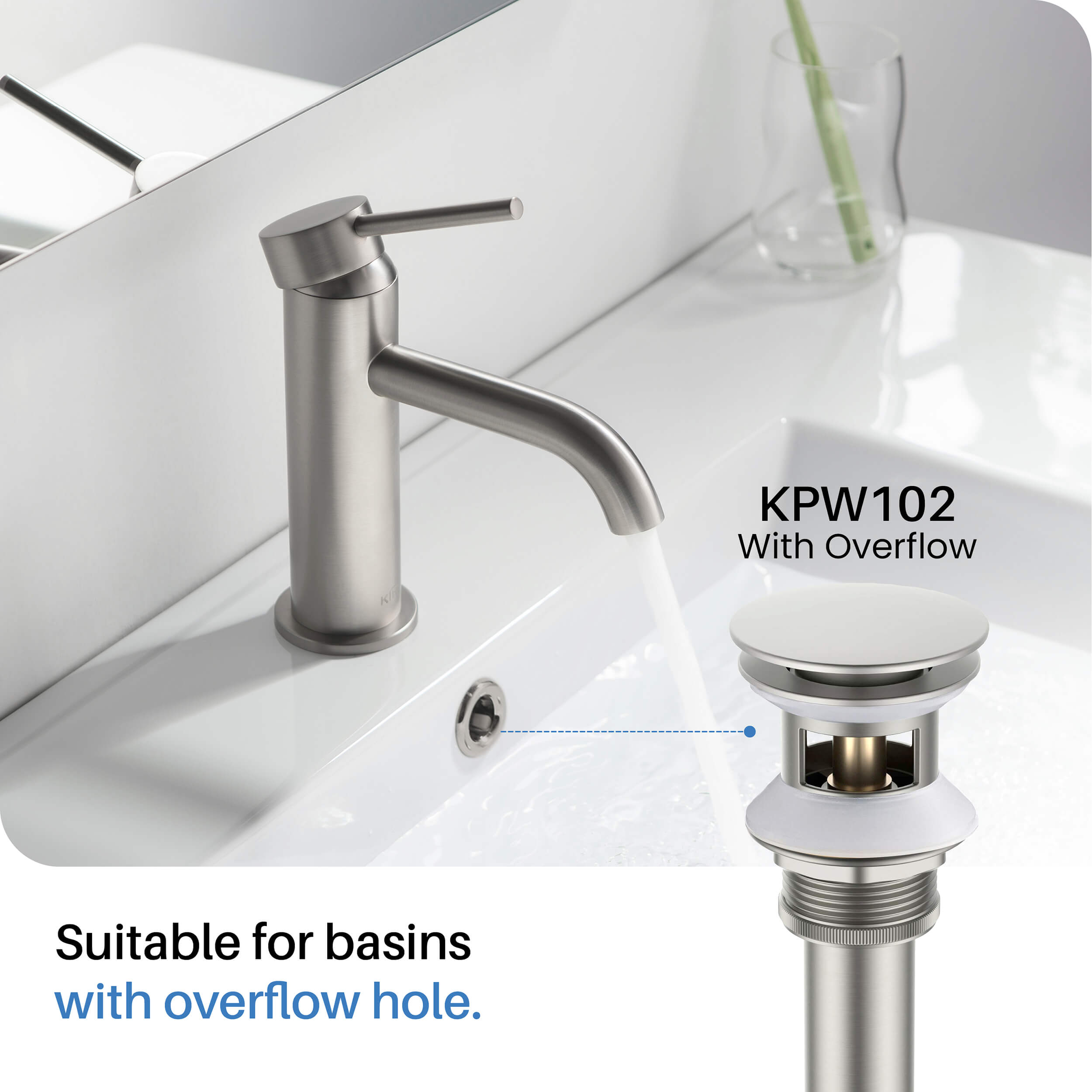 Pop Up Drain Stopper for Bathroom with Overflow KPW102