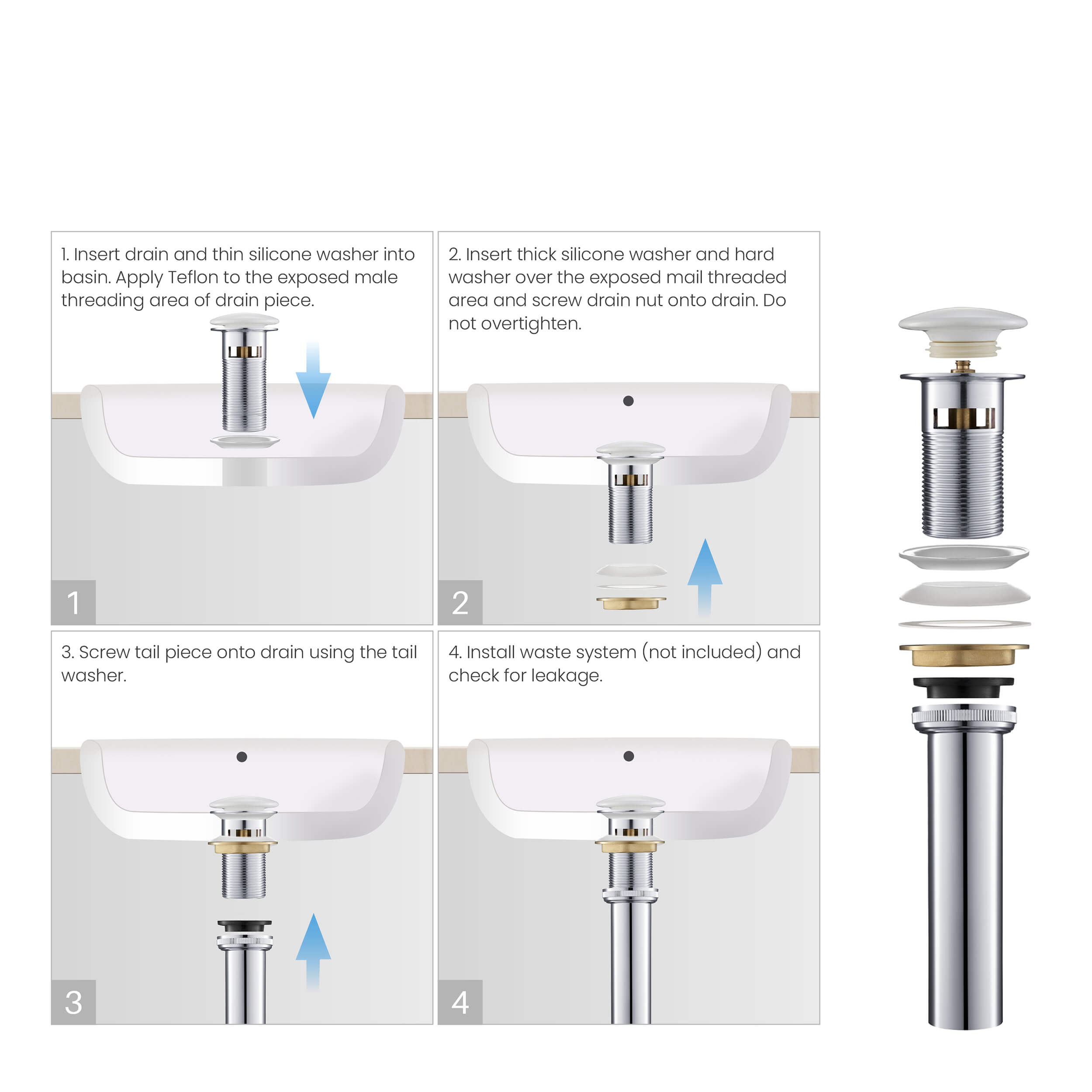 Pop Up Drain Stopper for Bathroom with Overflow KPW102