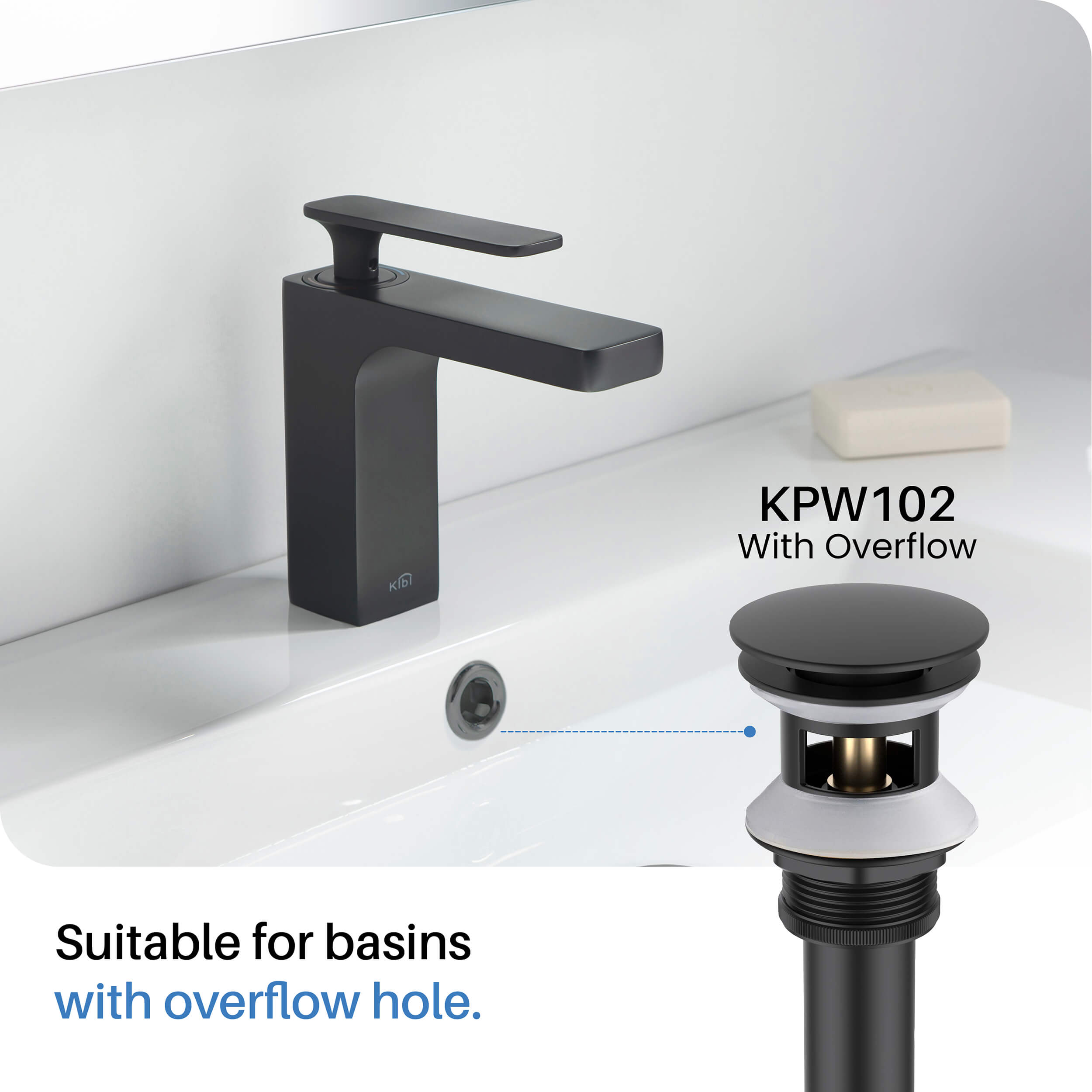 Pop Up Drain Stopper for Bathroom with Overflow KPW102