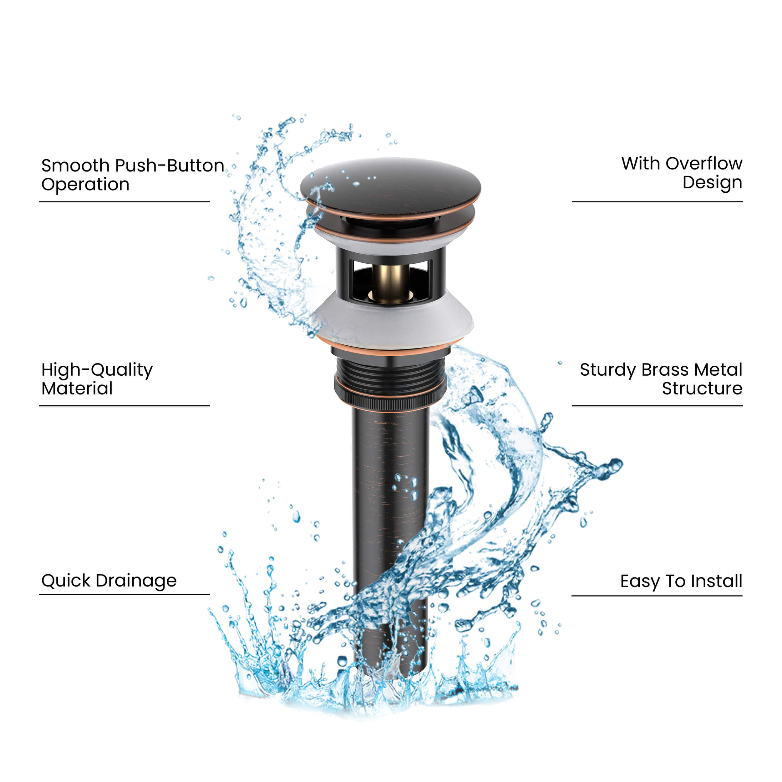 Pop Up Drain Stopper for Bathroom with Overflow KPW102