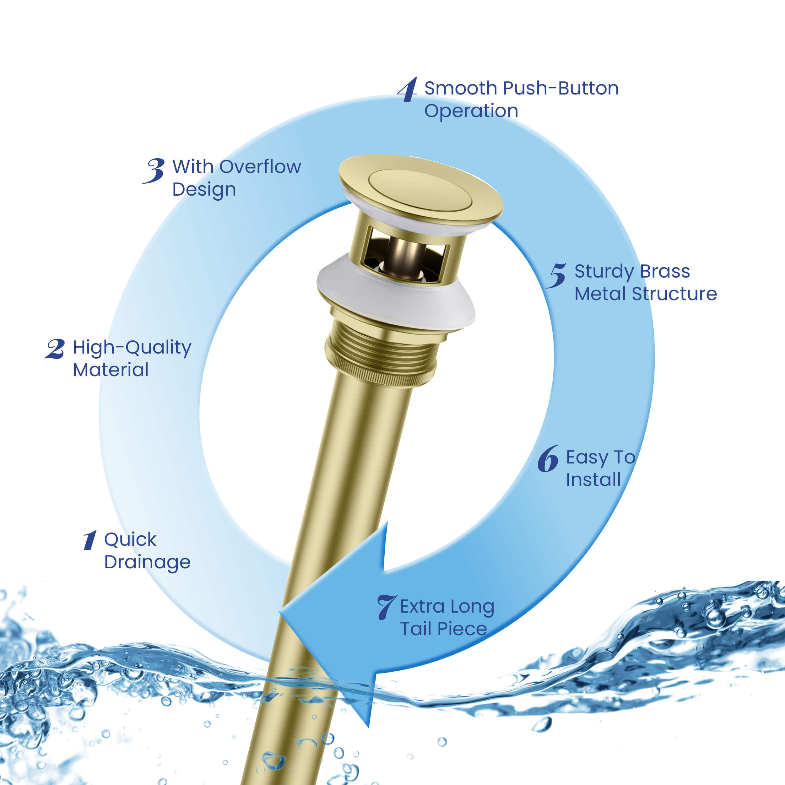Bathroom Sink Pop Up Drain Stopper with 12" tailpiece, with Overflow KPW104