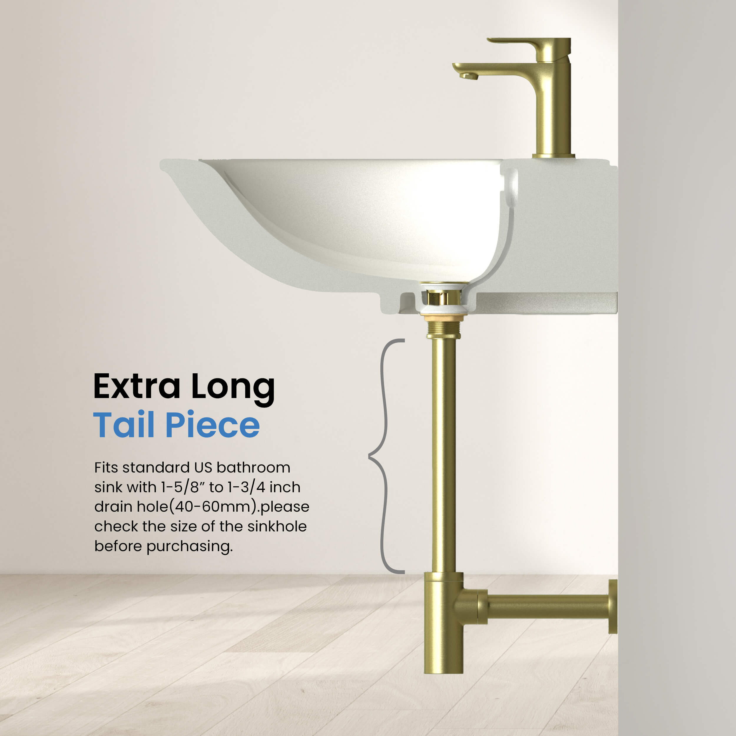 Bathroom Sink Pop Up Drain Stopper with 12" tailpiece, with Overflow KPW104