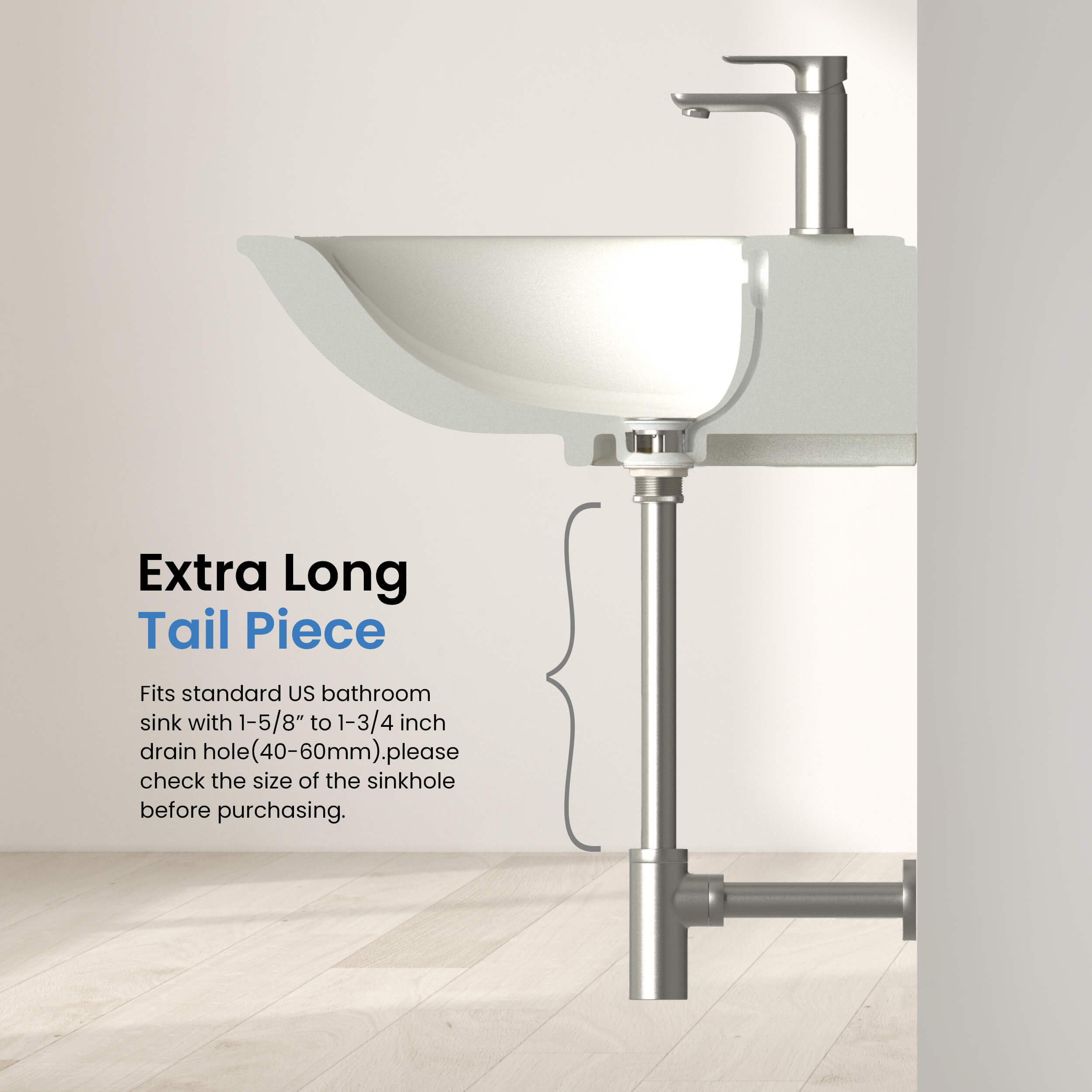Bathroom Sink Pop Up Drain Stopper with 12" tailpiece, with Overflow KPW104