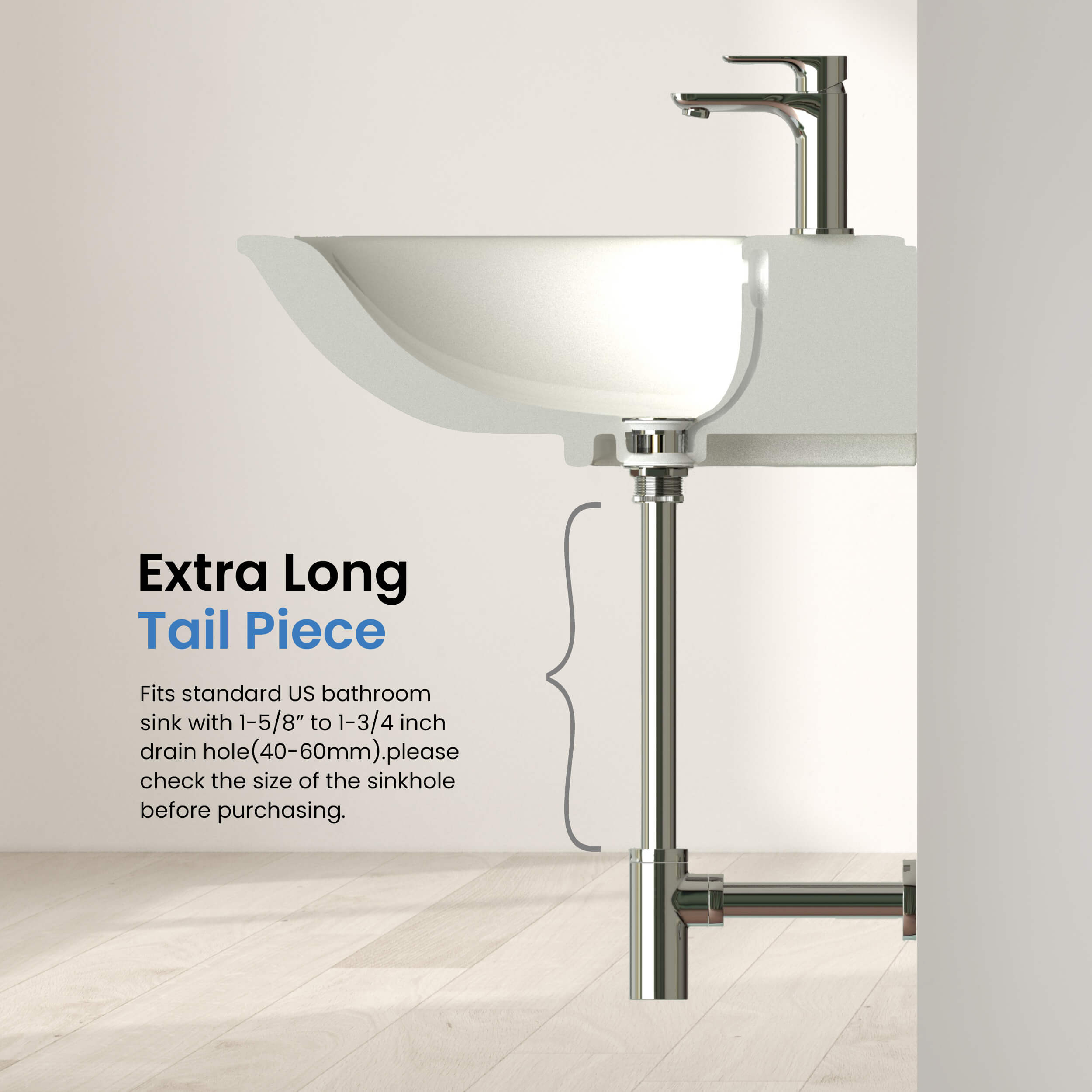 Bathroom Sink Pop Up Drain Stopper with 12" tailpiece, with Overflow KPW104