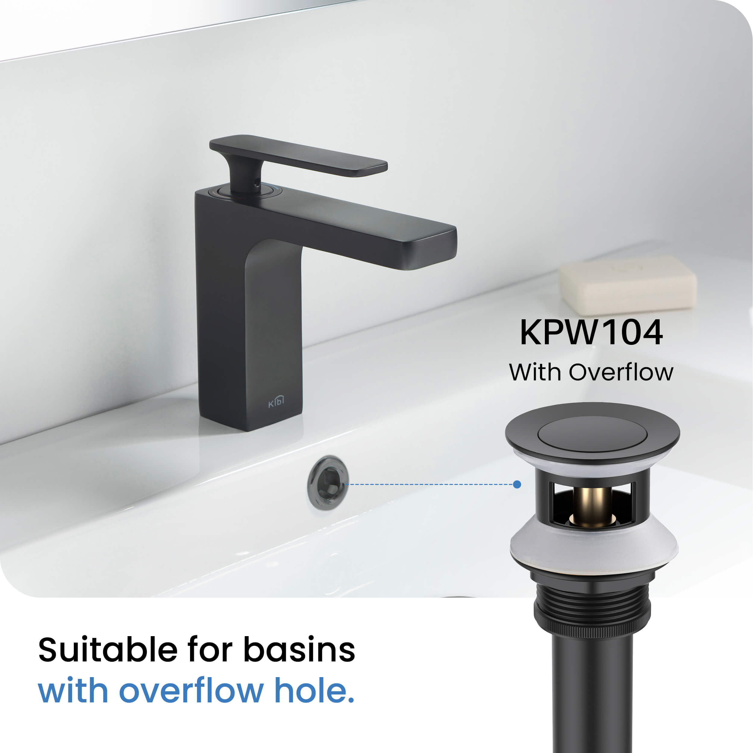 Bathroom Sink Pop Up Drain Stopper with 12" tailpiece, with Overflow KPW104