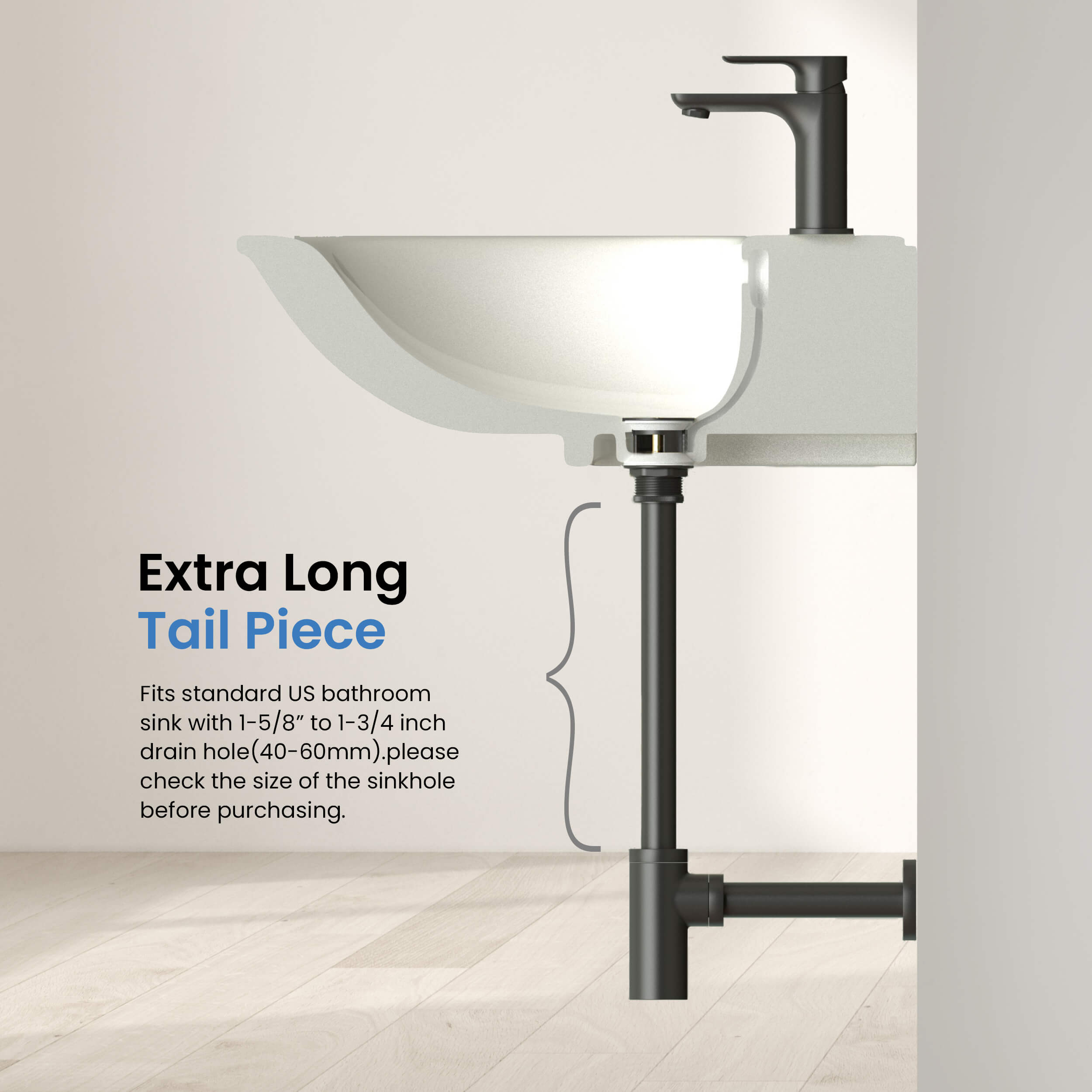 Bathroom Sink Pop Up Drain Stopper with 12" tailpiece, with Overflow KPW104