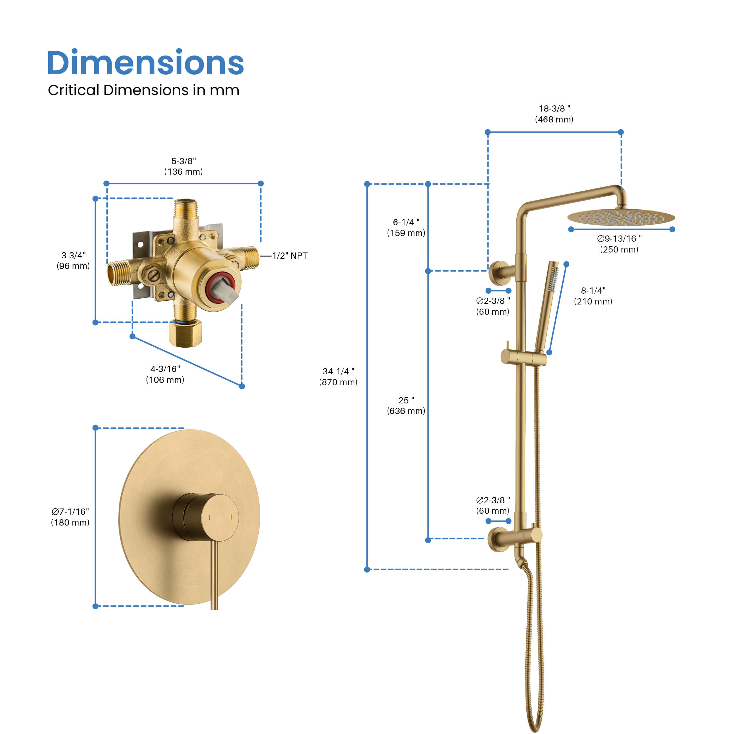 Circular Pressure Balanced 2-Function Shower Column with Rough In Valve KSC403