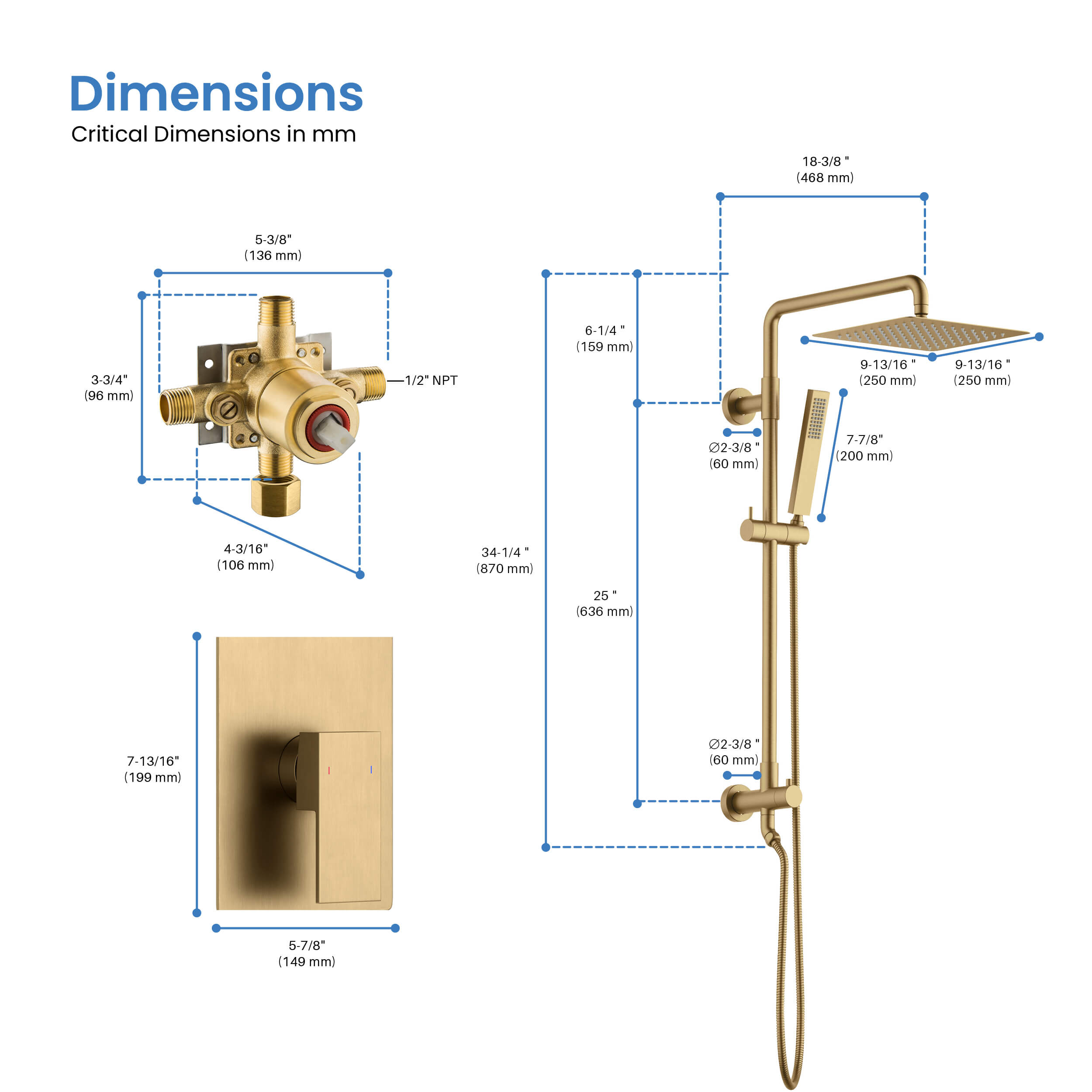 Cube Pressure Balanced 2-Function Shower Column with Rough In Valve KSC404