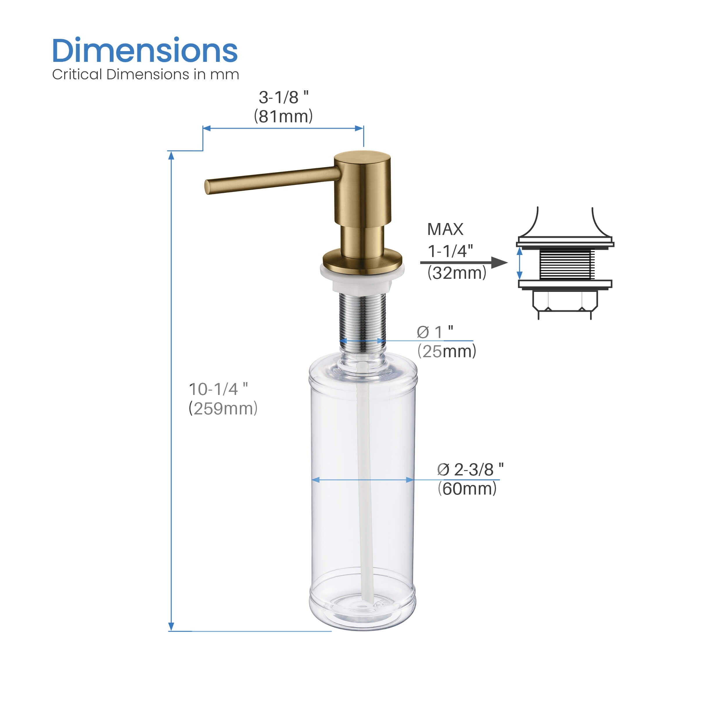 Kitchen Lead Free Solid Brass Construction Soap Dispenser - KSD100
