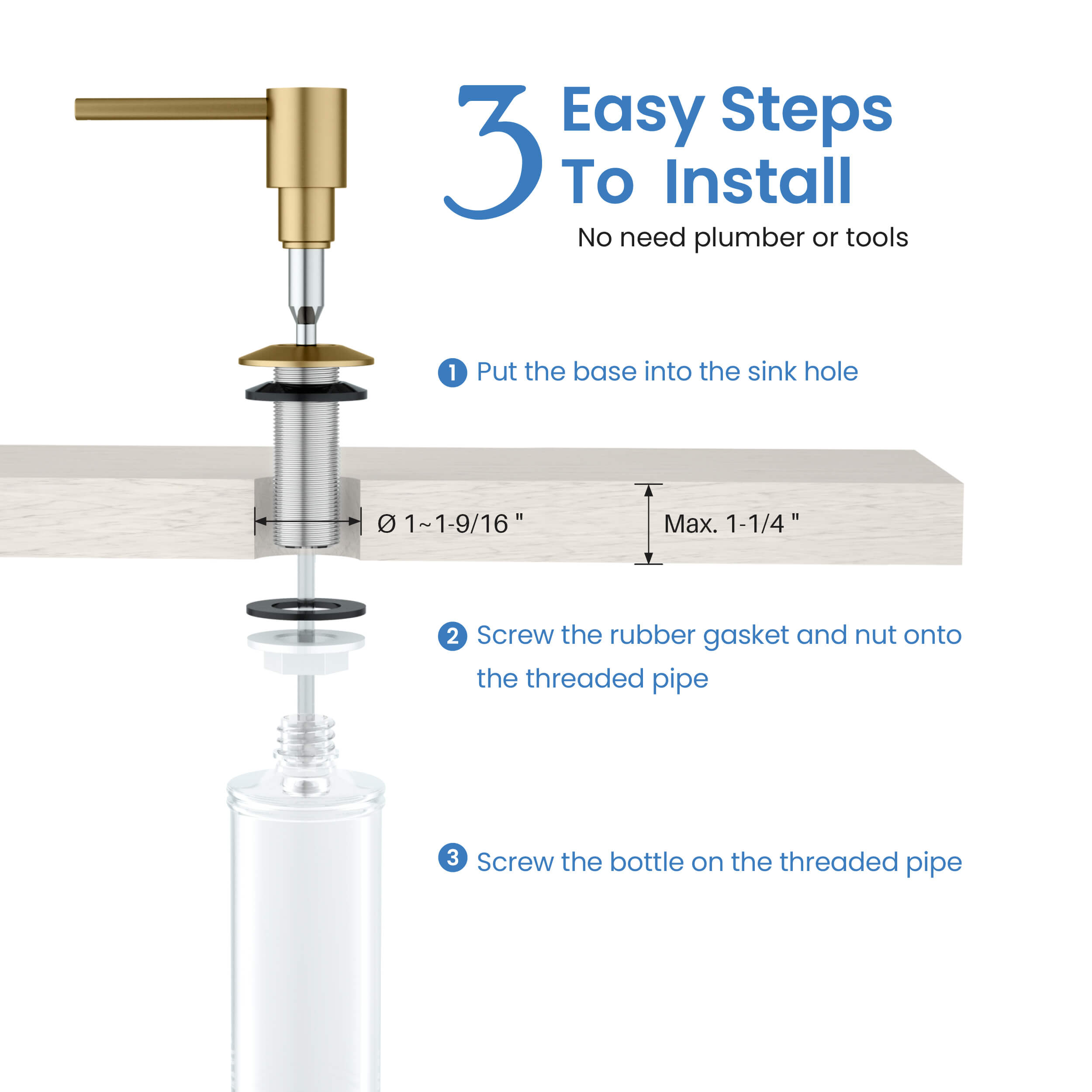 Kitchen Lead Free Solid Brass Construction Soap Dispenser - KSD100