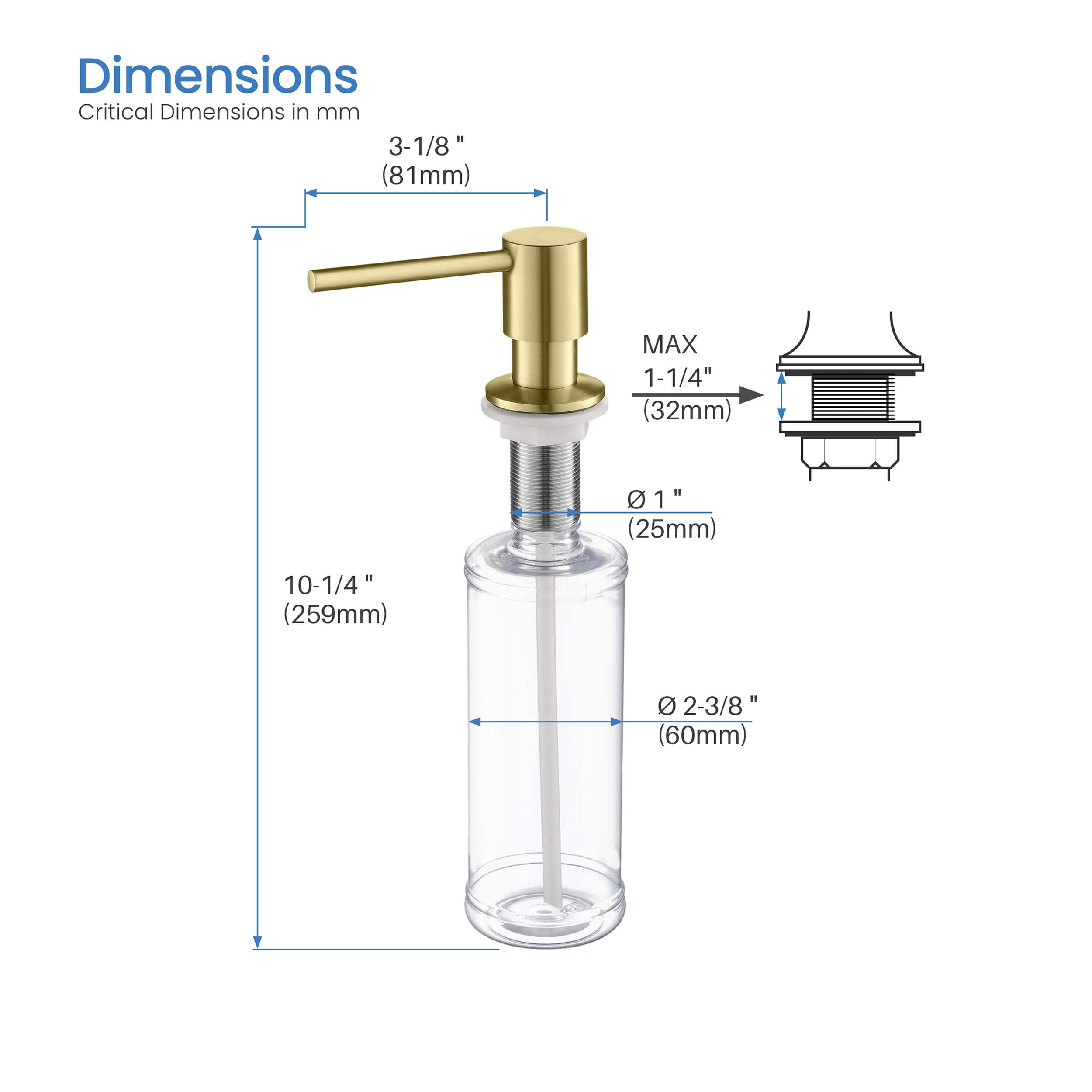 Kitchen Lead Free Solid Brass Construction Soap Dispenser - KSD100