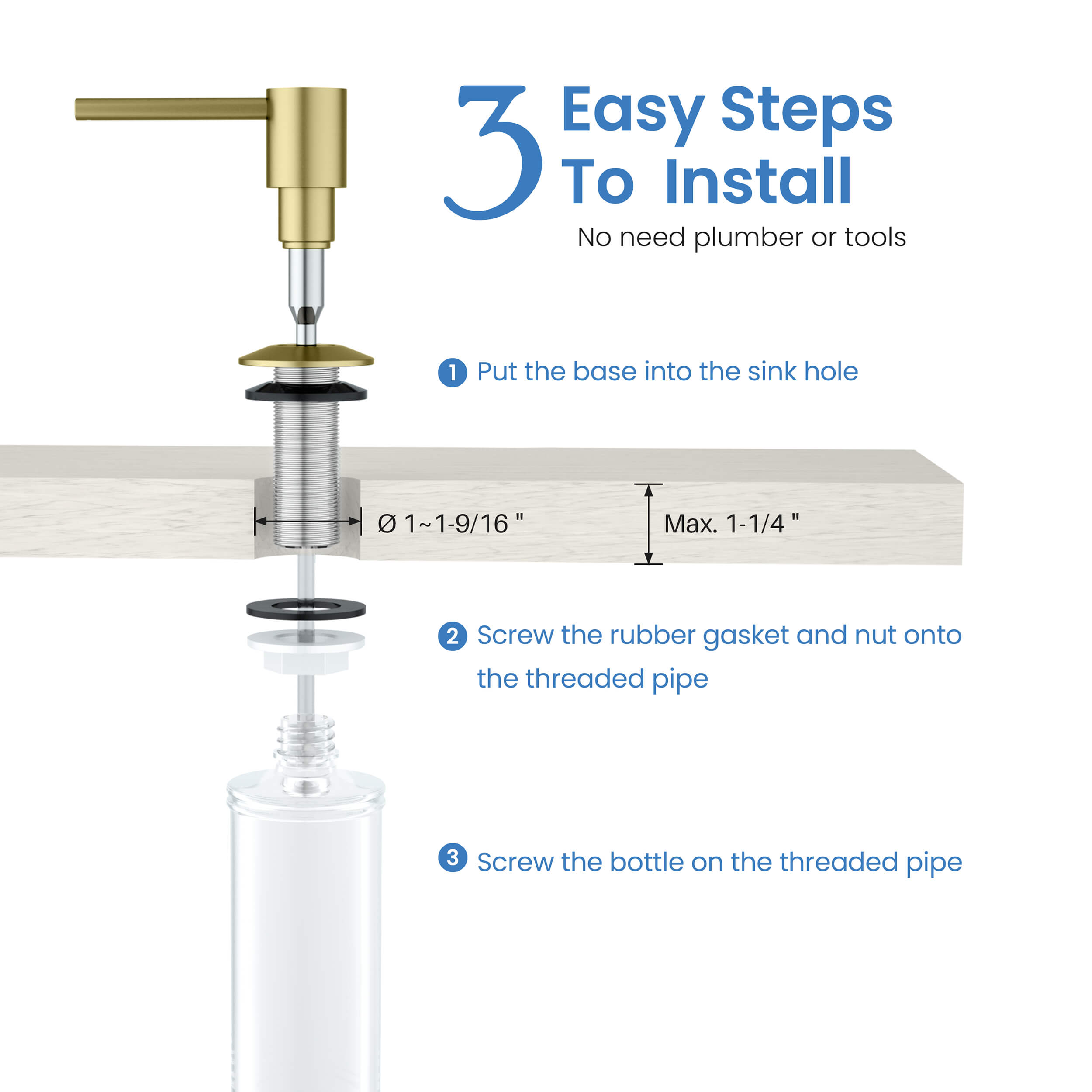 Kitchen Lead Free Solid Brass Construction Soap Dispenser - KSD100