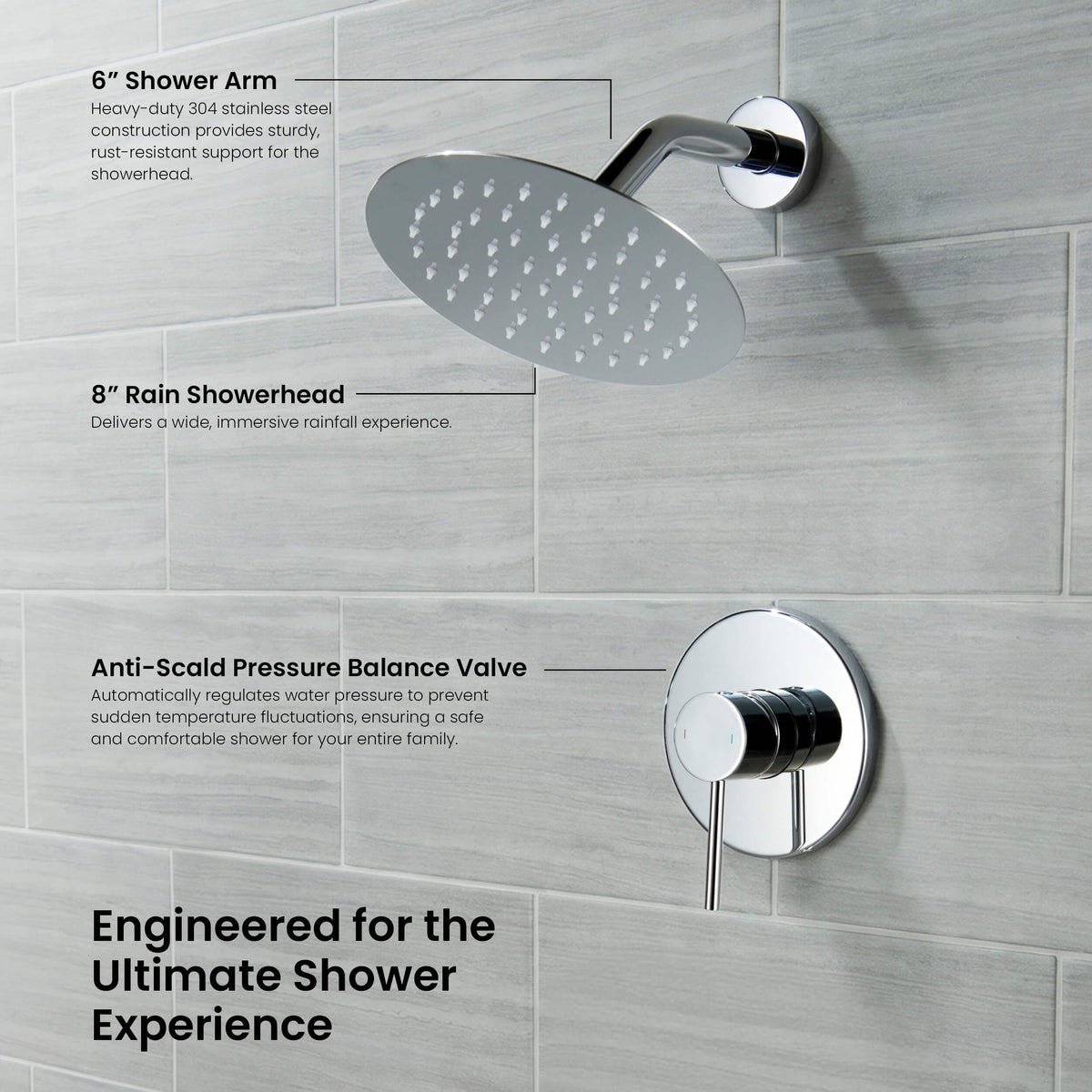 Circular Single Function Pressure Balanced Complete Shower Faucet Set - KSF4015