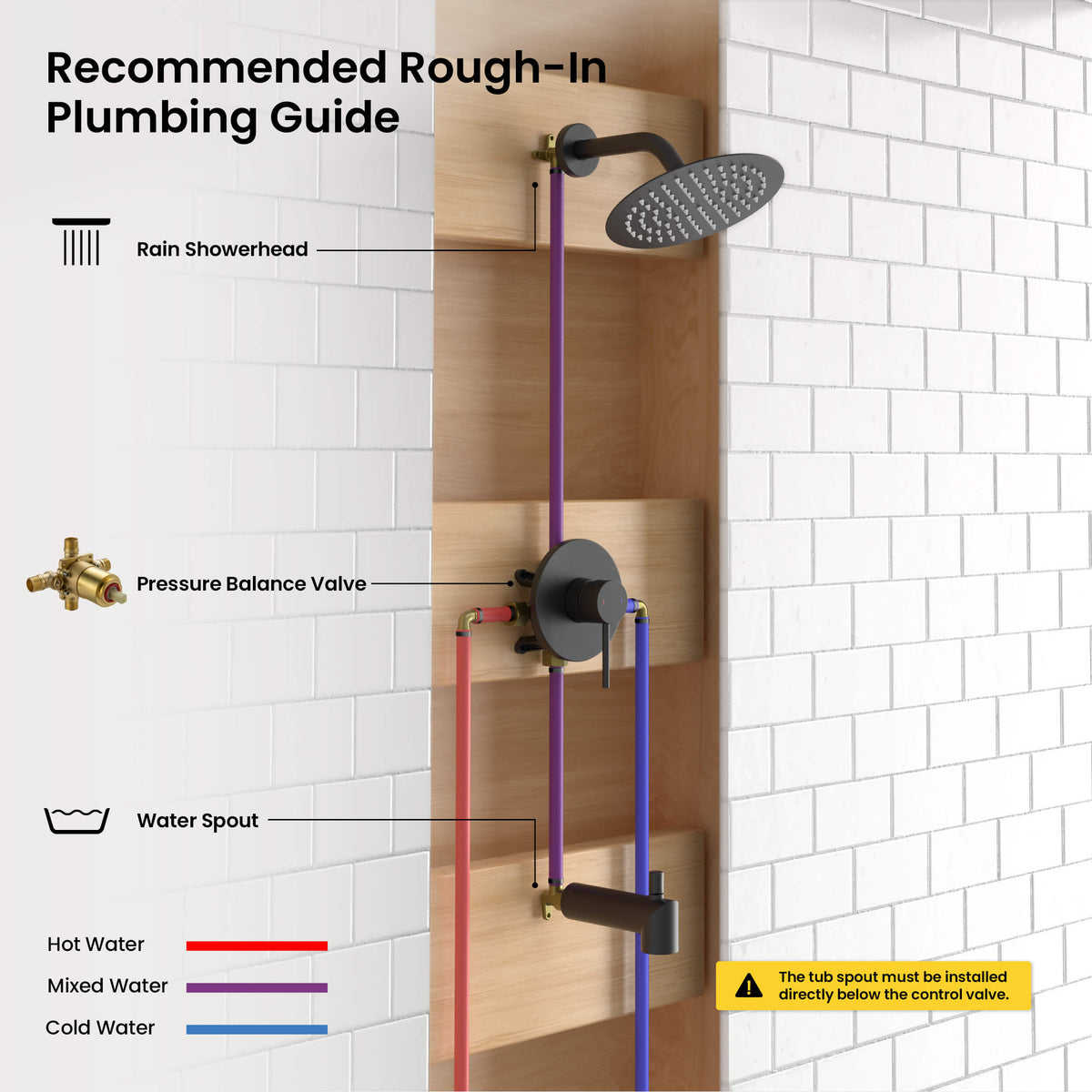 Circular Single Function Pressure Balanced Complete Shower Faucet Set with Tub Spout - KSF4016