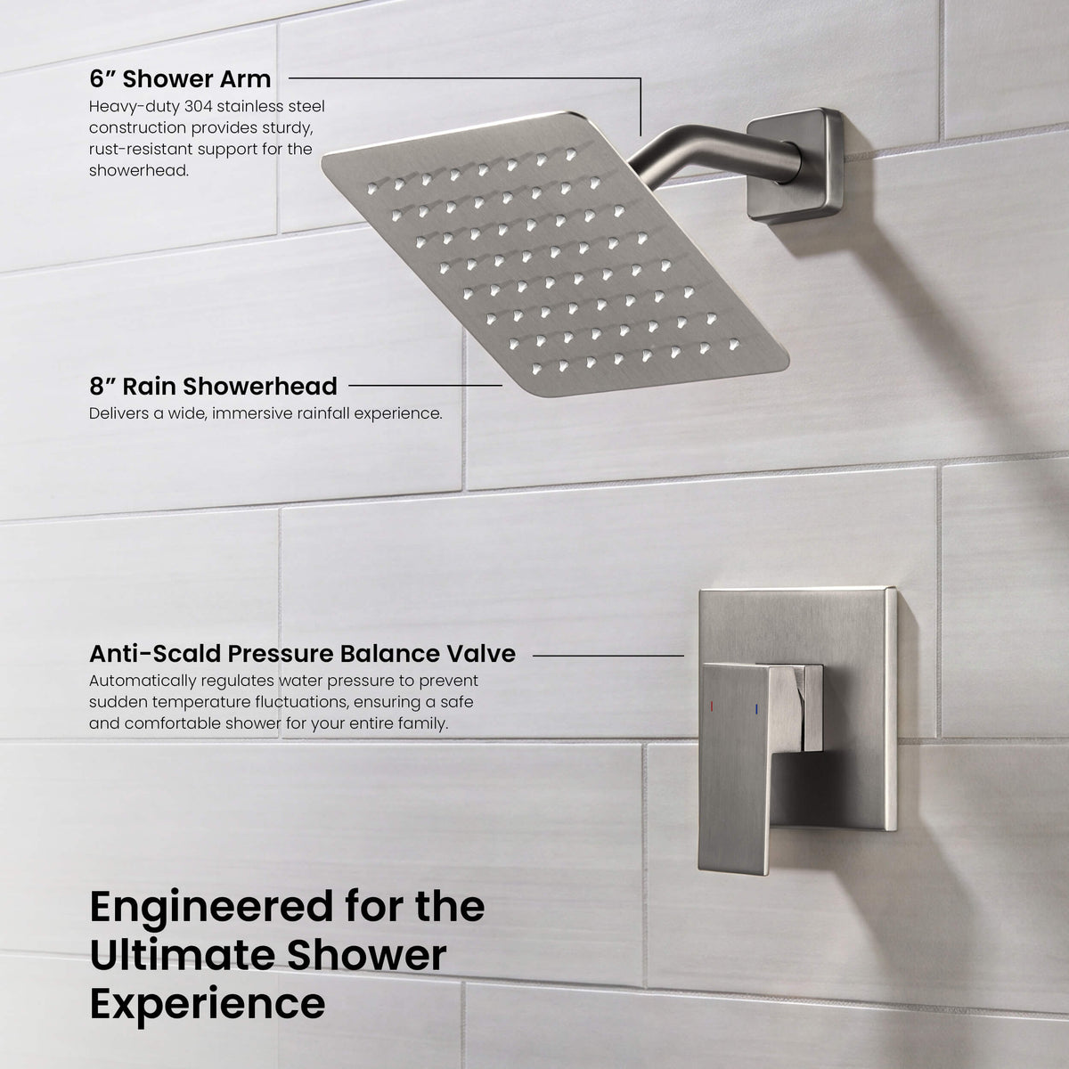 Cube Single Function Pressure Balanced Complete Shower Faucet Set - KSF4017