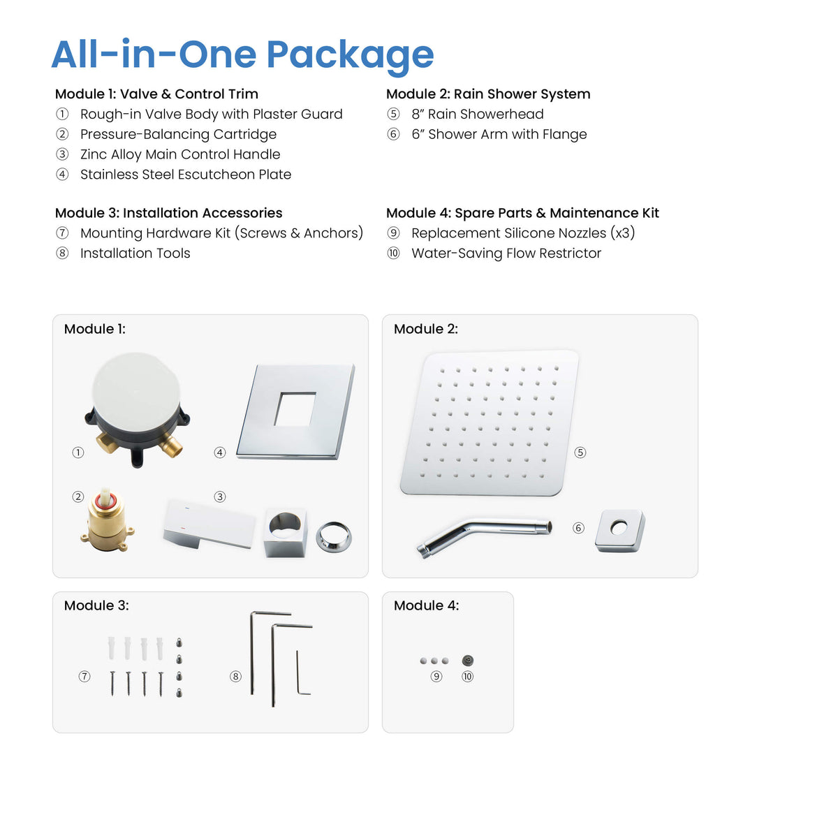 Cube Single Function Pressure Balanced Complete Shower Faucet Set - KSF4017