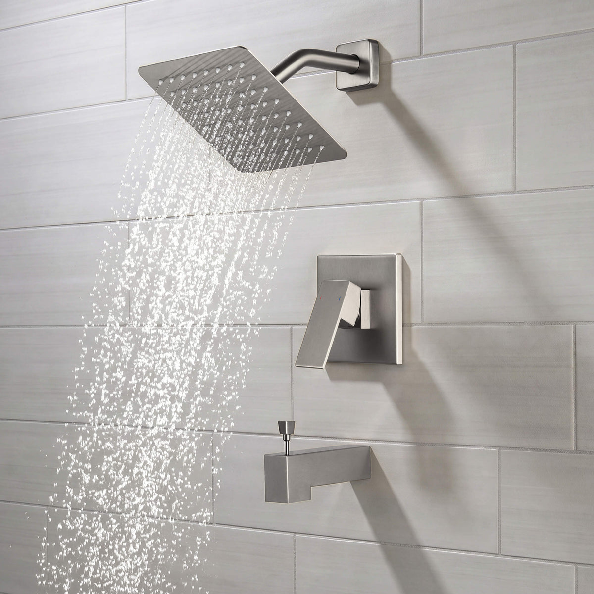 Cube Single Function Pressure Balanced Complete Shower Faucet Set with Tub Spout - KSF4018