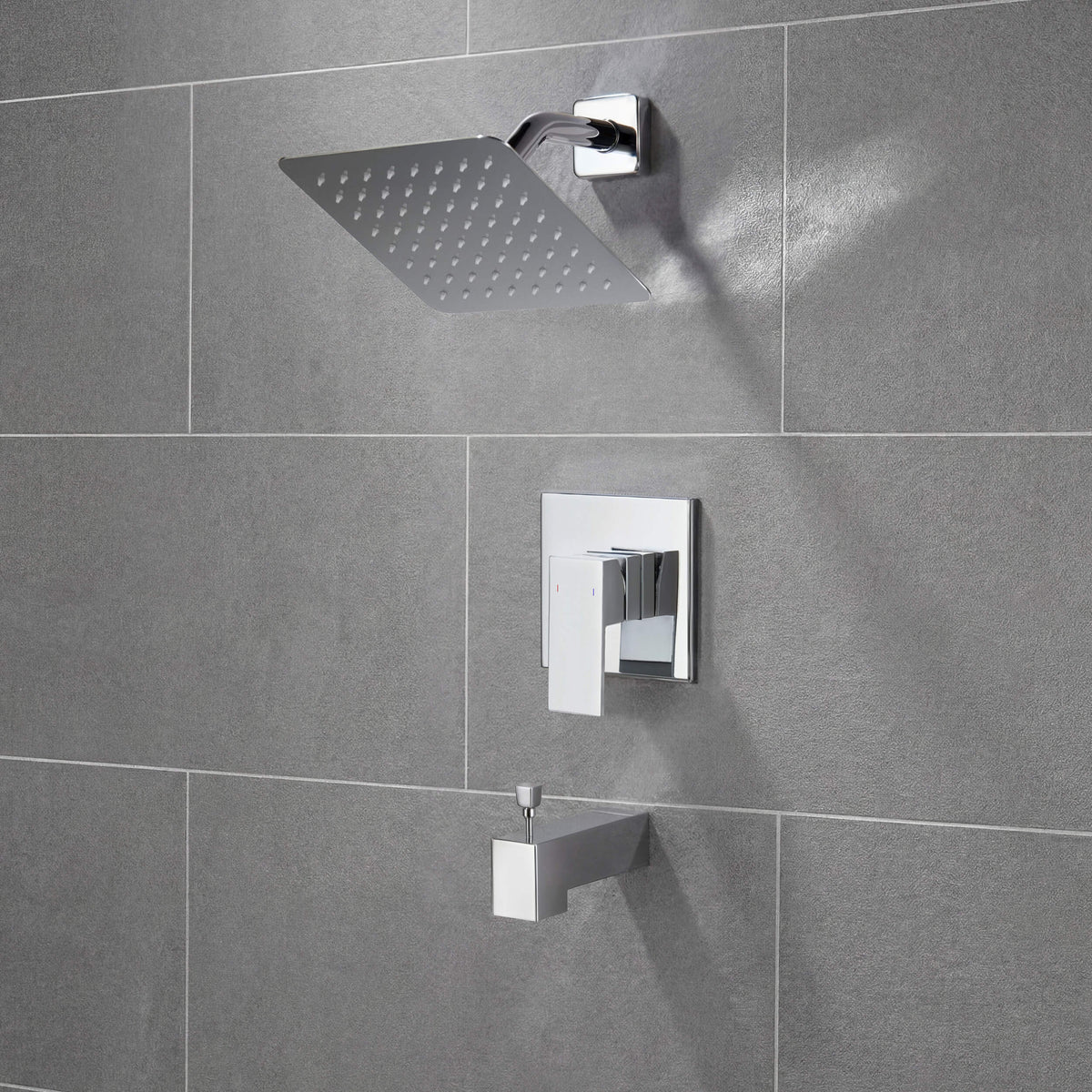 Cube Single Function Pressure Balanced Complete Shower Faucet Set with Tub Spout - KSF4018