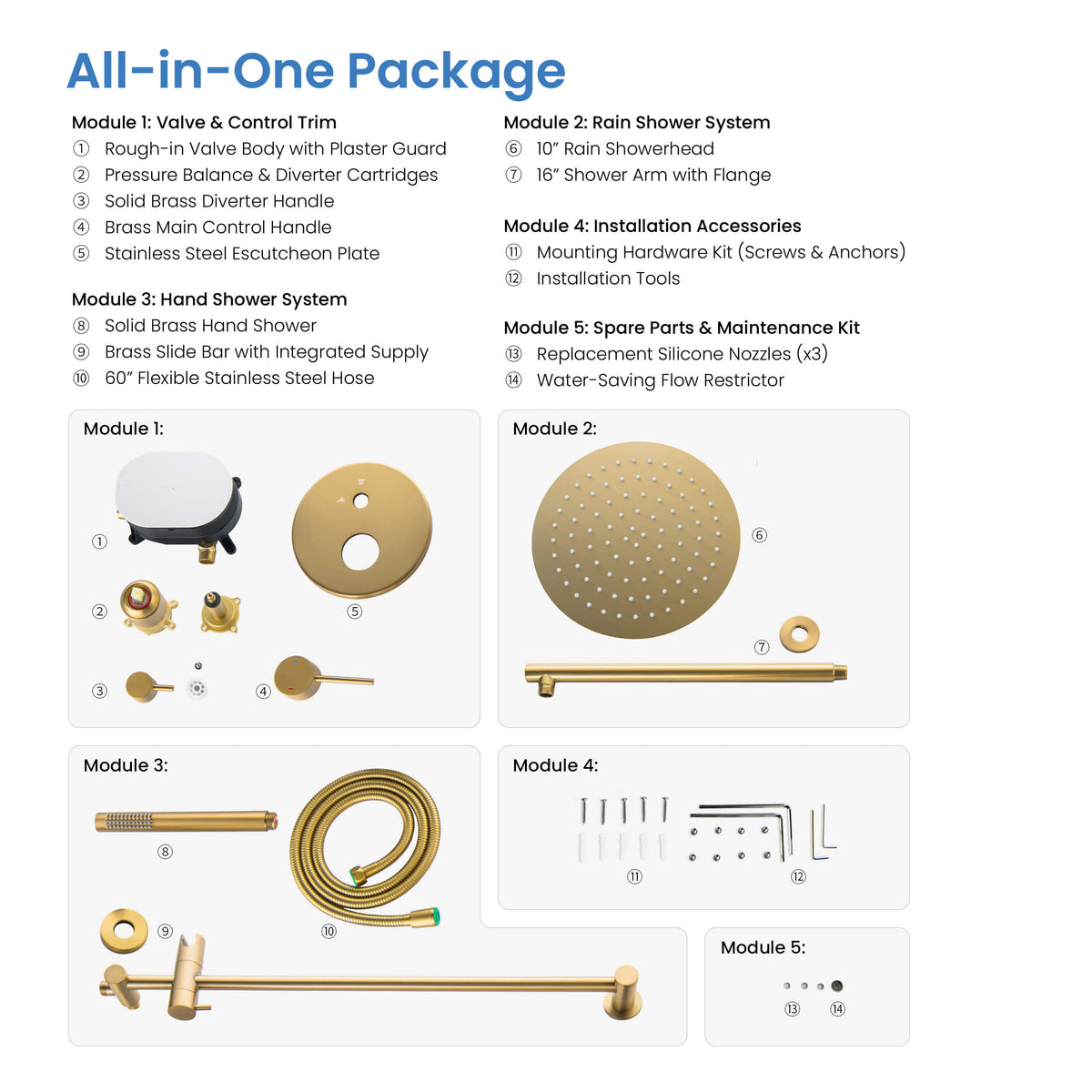 Circular 2-Function Pressure Balanced Complete Shower Faucet Set with Slide Bar - KSF4019