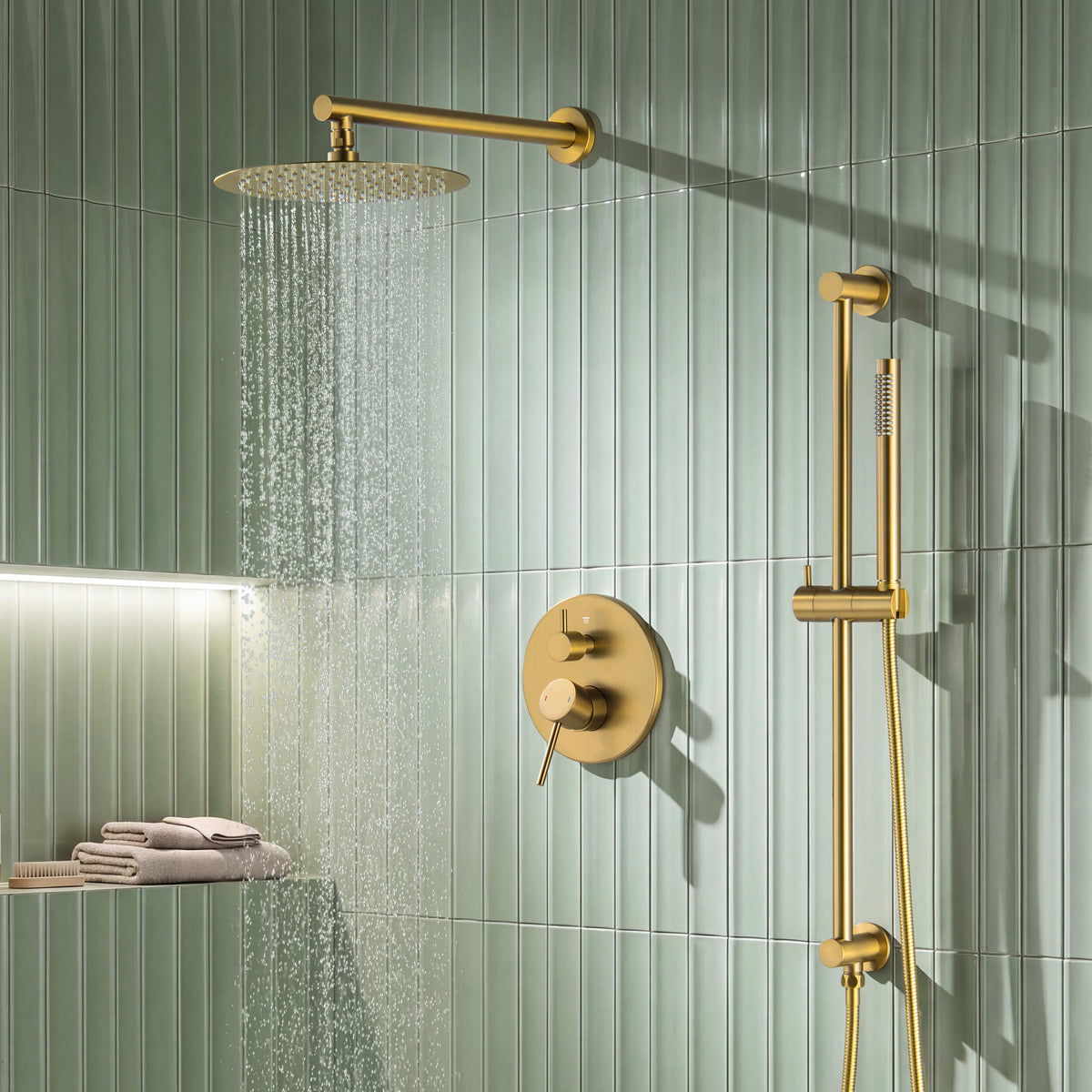 Circular 2-Function Pressure Balanced Complete Shower Faucet Set with Slide Bar - KSF4019
