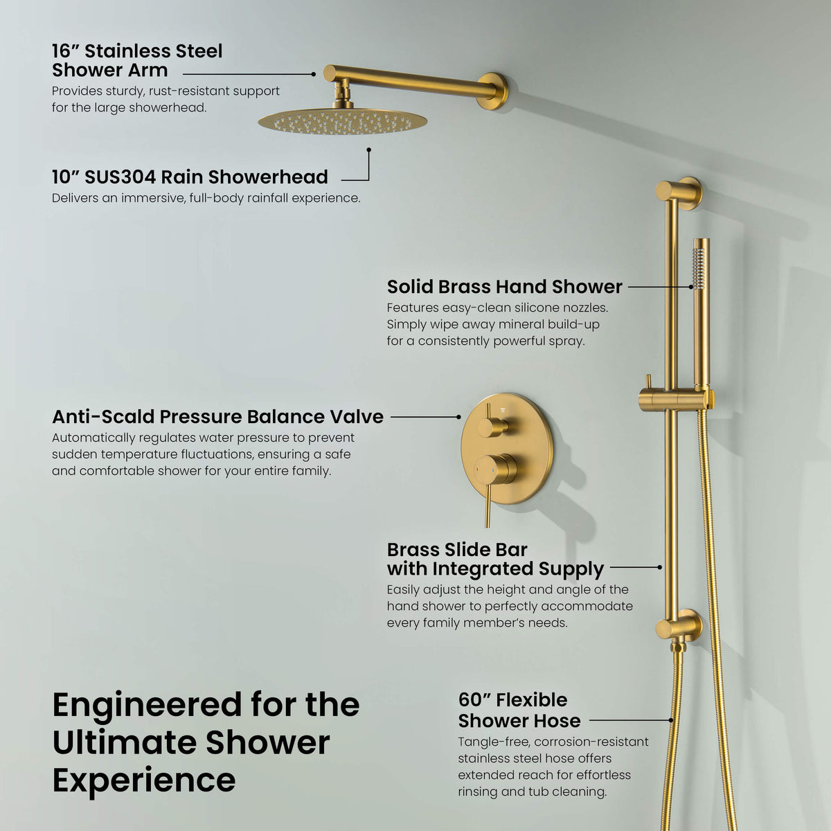 Circular 2-Function Pressure Balanced Complete Shower Faucet Set with Slide Bar - KSF4019