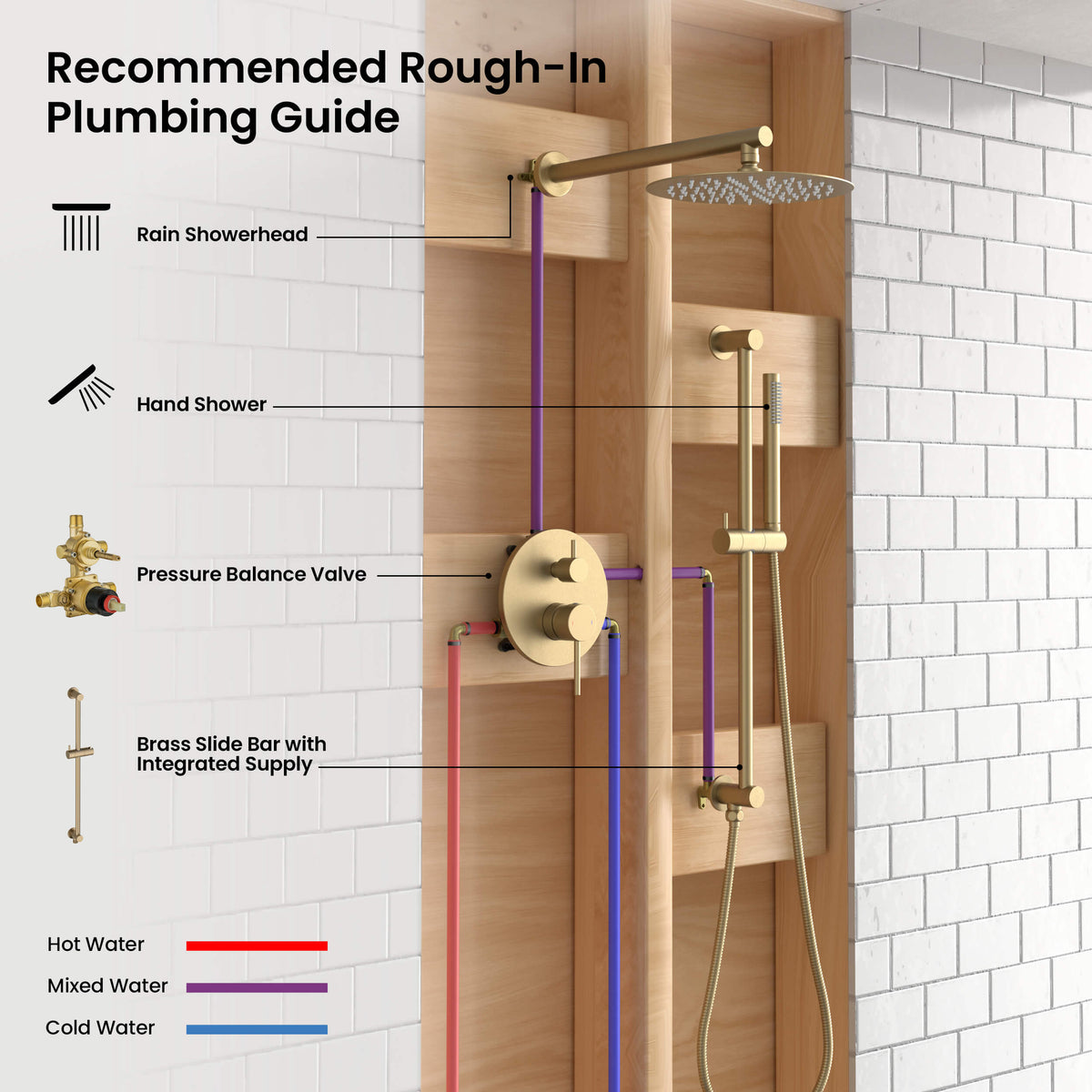 Circular 2-Function Pressure Balanced Complete Shower Faucet Set with Slide Bar - KSF4019