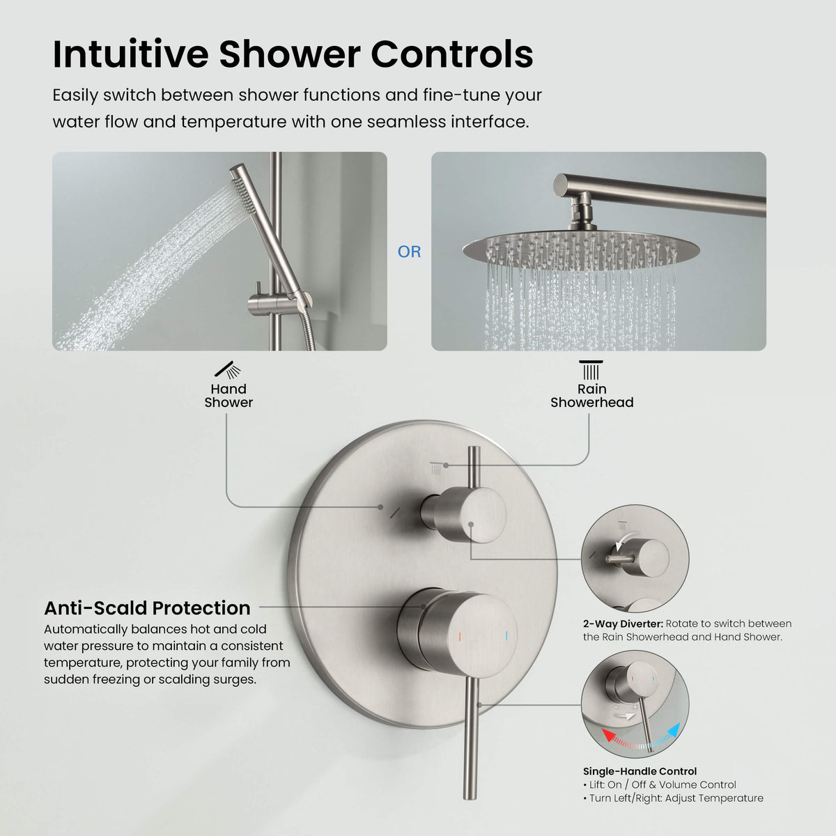 Circular 2-Function Pressure Balanced Complete Shower Faucet Set with Slide Bar - KSF4019