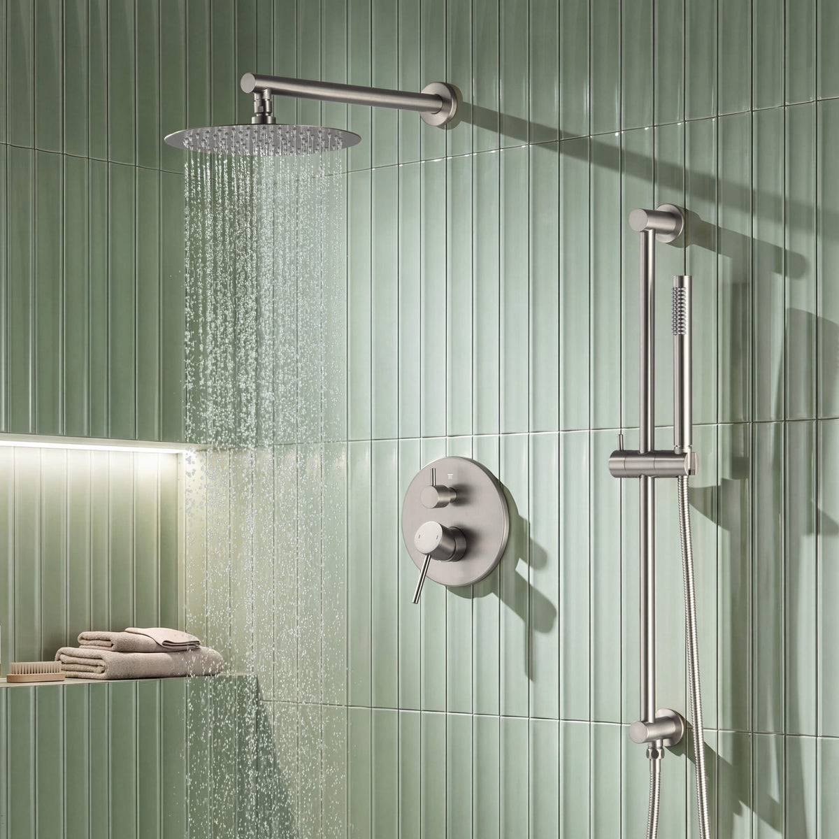 Circular 2-Function Pressure Balanced Complete Shower Faucet Set with Slide Bar - KSF4019