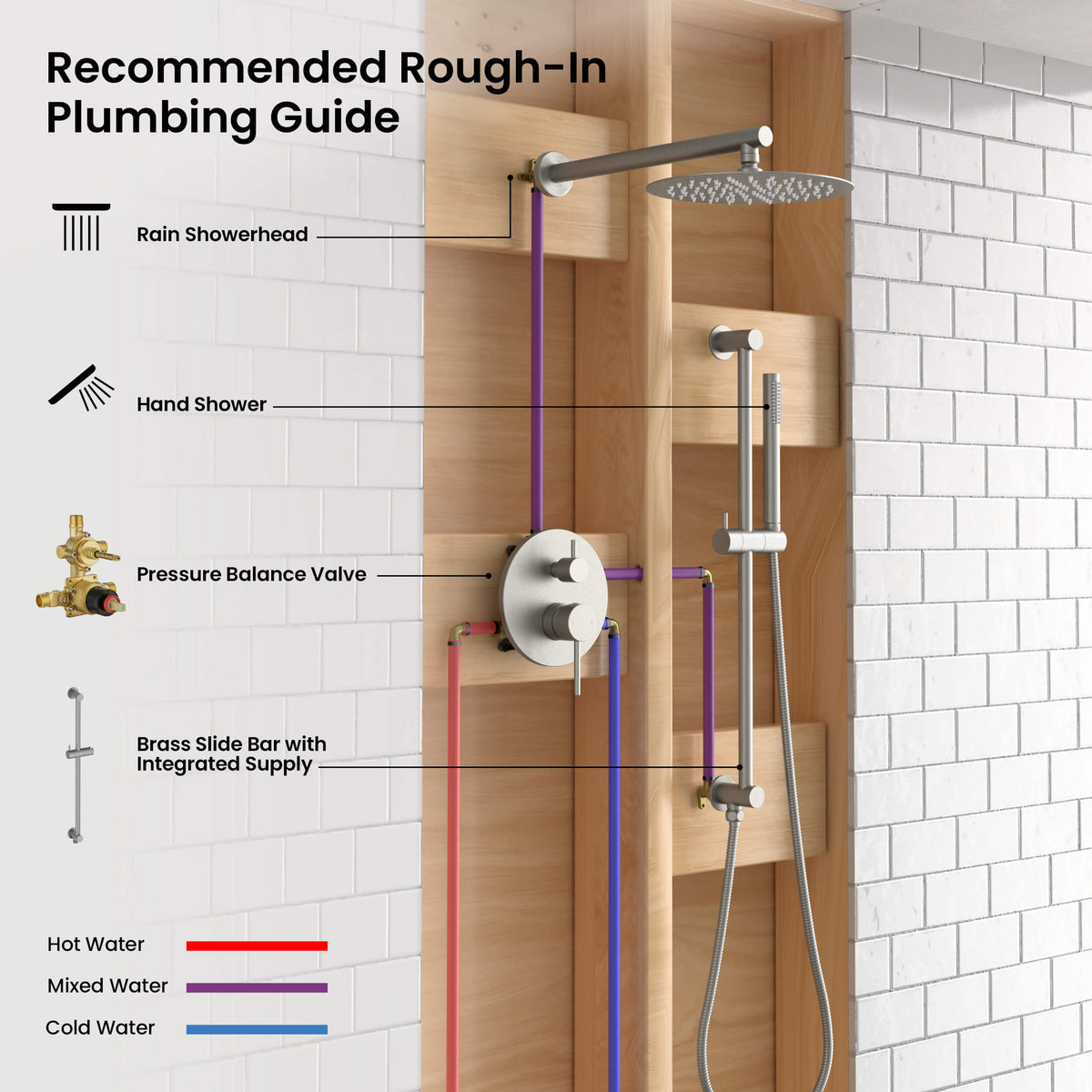 Circular 2-Function Pressure Balanced Complete Shower Faucet Set with Slide Bar - KSF4019