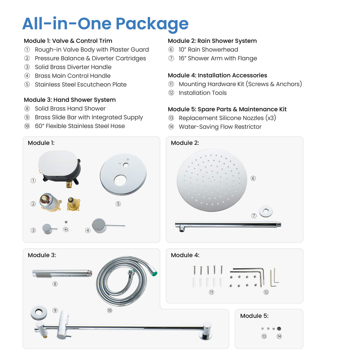 Circular 2-Function Pressure Balanced Complete Shower Faucet Set with Slide Bar - KSF4019