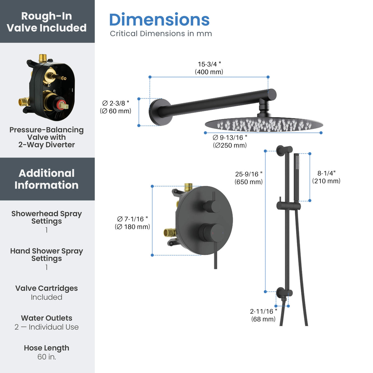 Circular 2-Function Pressure Balanced Complete Shower Faucet Set with Slide Bar - KSF4019