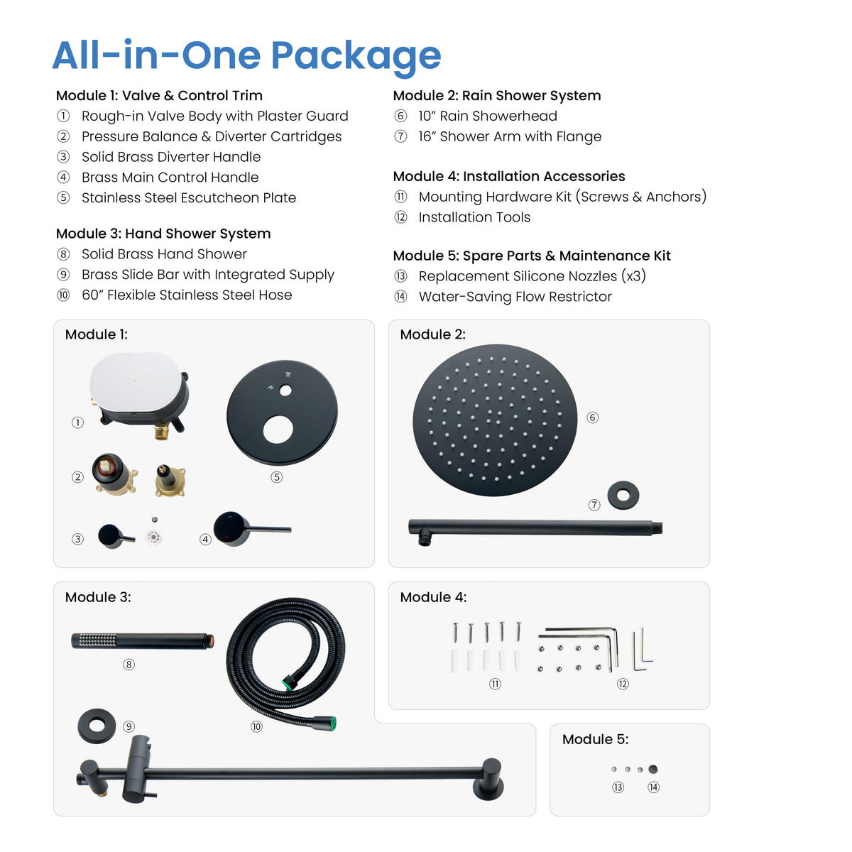 Circular 2-Function Pressure Balanced Complete Shower Faucet Set with Slide Bar - KSF4019