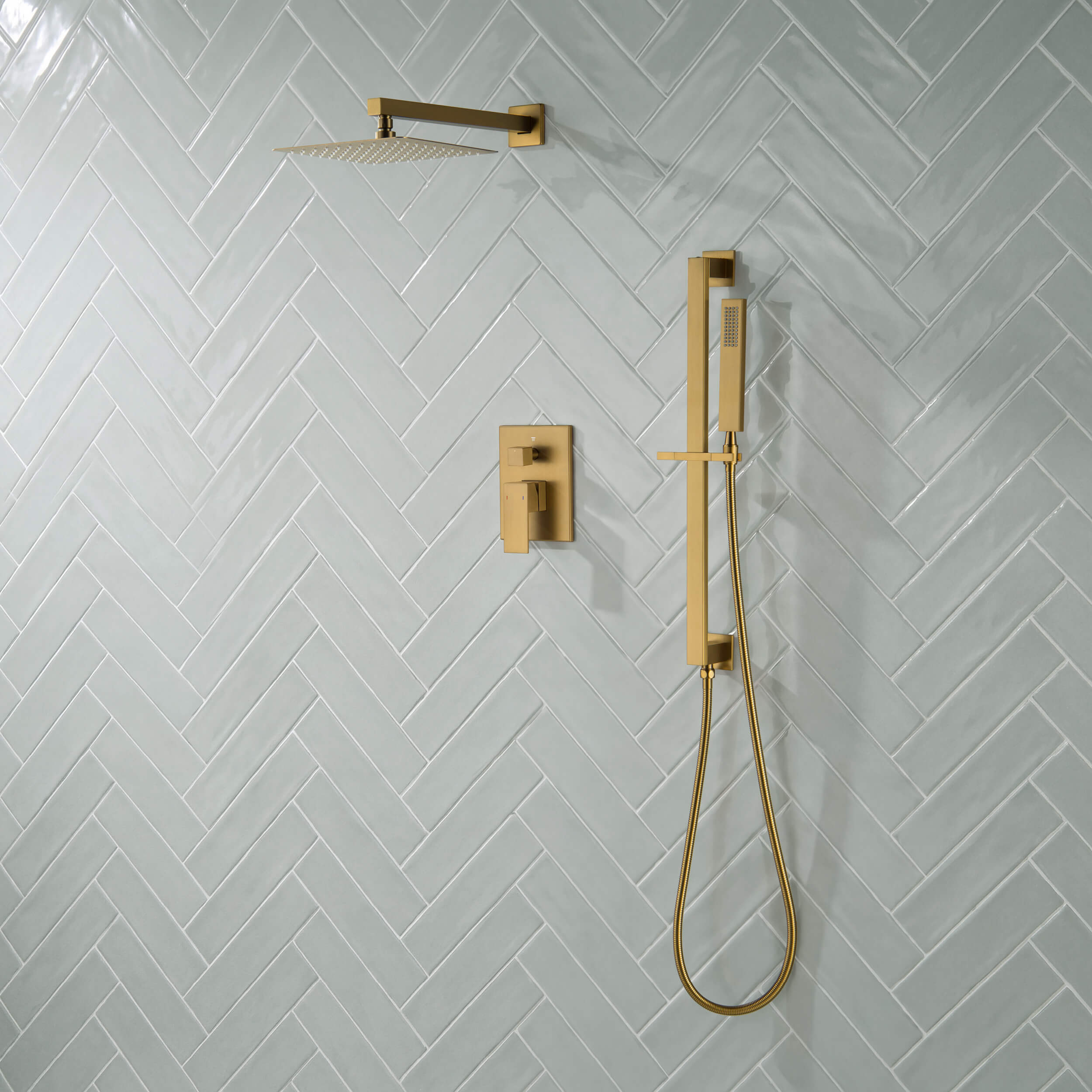 Cube 2-Function Pressure Balanced Complete Shower Faucet Set with Slide Bar - KSF4020