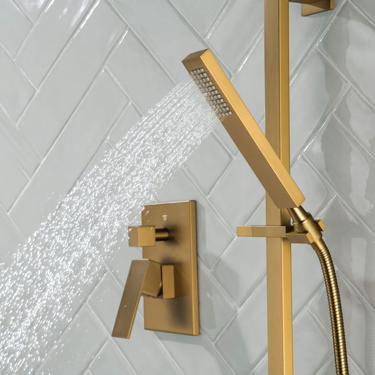 Cube 2-Function Pressure Balanced Complete Shower Faucet Set with Slide Bar - KSF4020