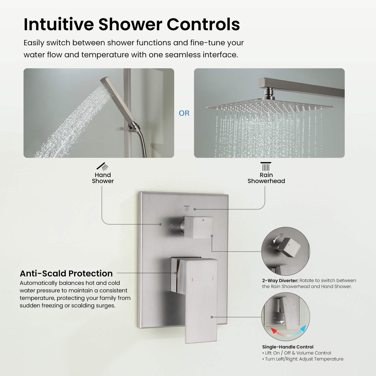 Cube 2-Function Pressure Balanced Complete Shower Faucet Set with Slide Bar - KSF4020
