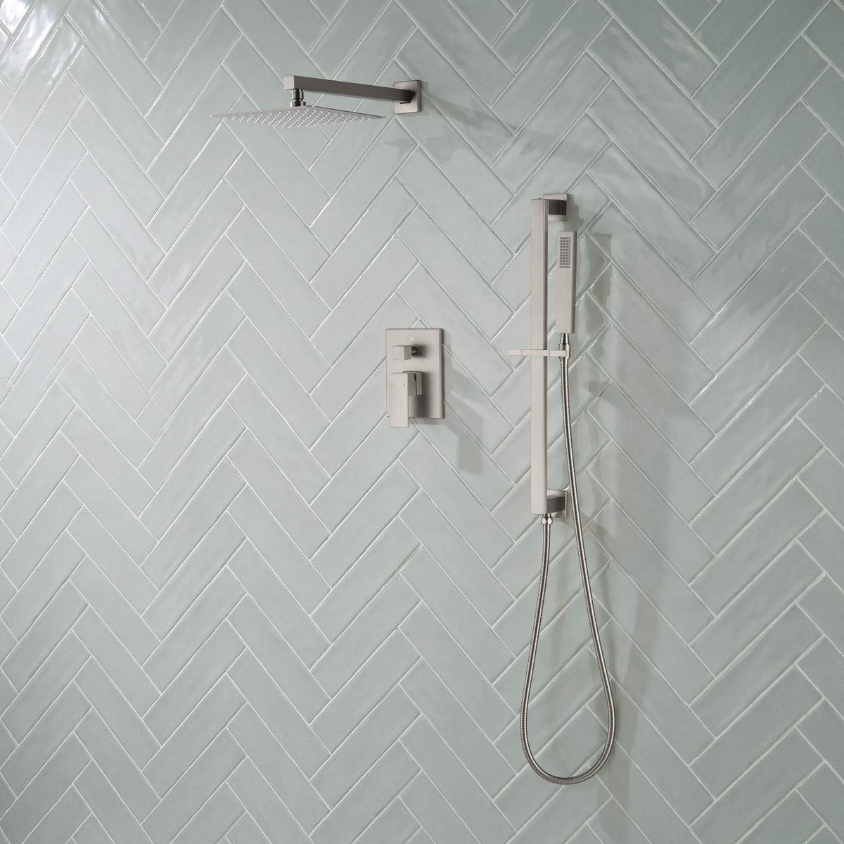 Cube 2-Function Pressure Balanced Complete Shower Faucet Set with Slide Bar - KSF4020