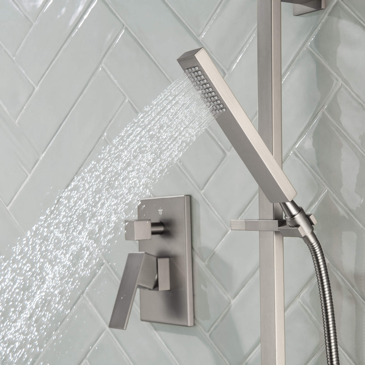 Cube 2-Function Pressure Balanced Complete Shower Faucet Set with Slide Bar - KSF4020