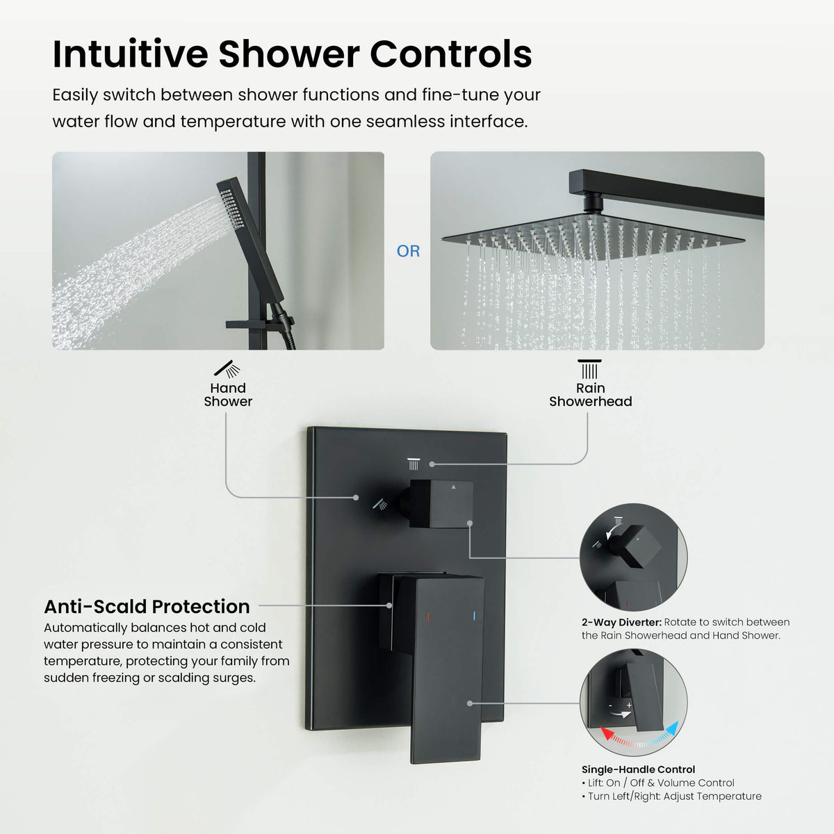 Cube 2-Function Pressure Balanced Complete Shower Faucet Set with Slide Bar - KSF4020
