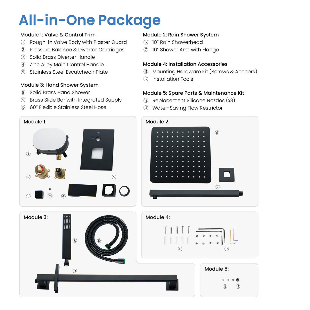 Cube 2-Function Pressure Balanced Complete Shower Faucet Set with Slide Bar - KSF4020