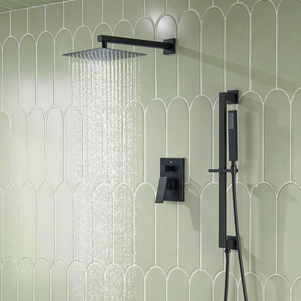 Cube 2-Function Pressure Balanced Complete Shower Faucet Set with Slide Bar - KSF4020