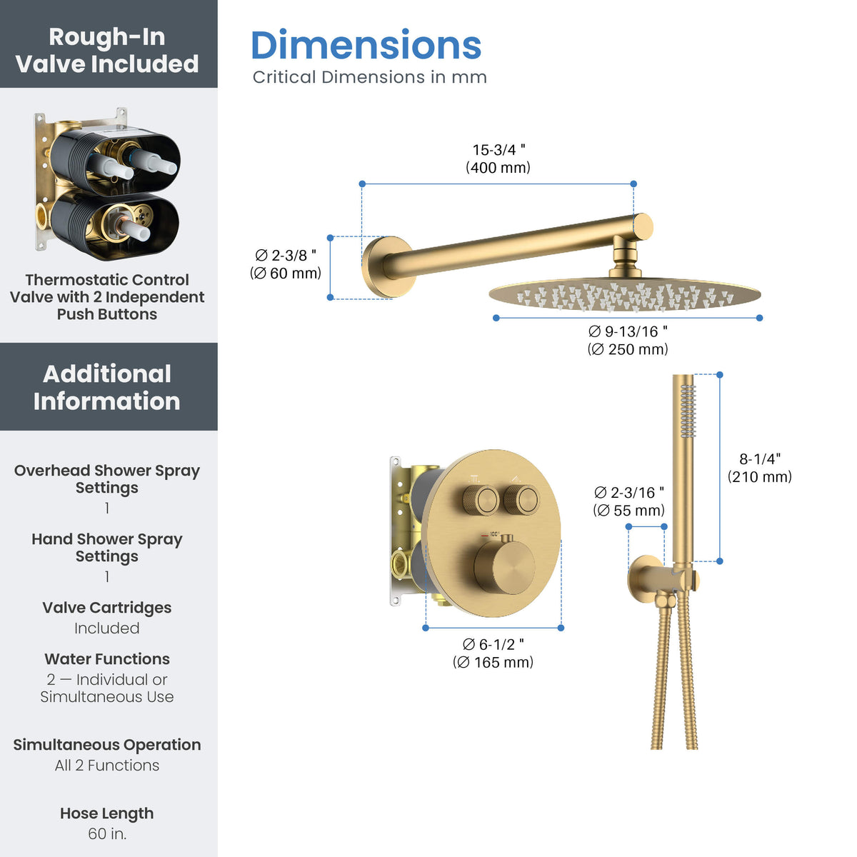 Circular 2-Function Thermostatic Complete Shower Faucet Set - KSF4023