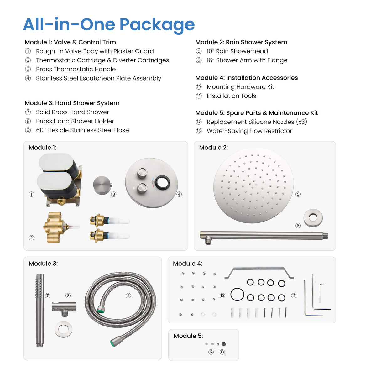 Circular 2-Function Thermostatic Complete Shower Faucet Set - KSF4023