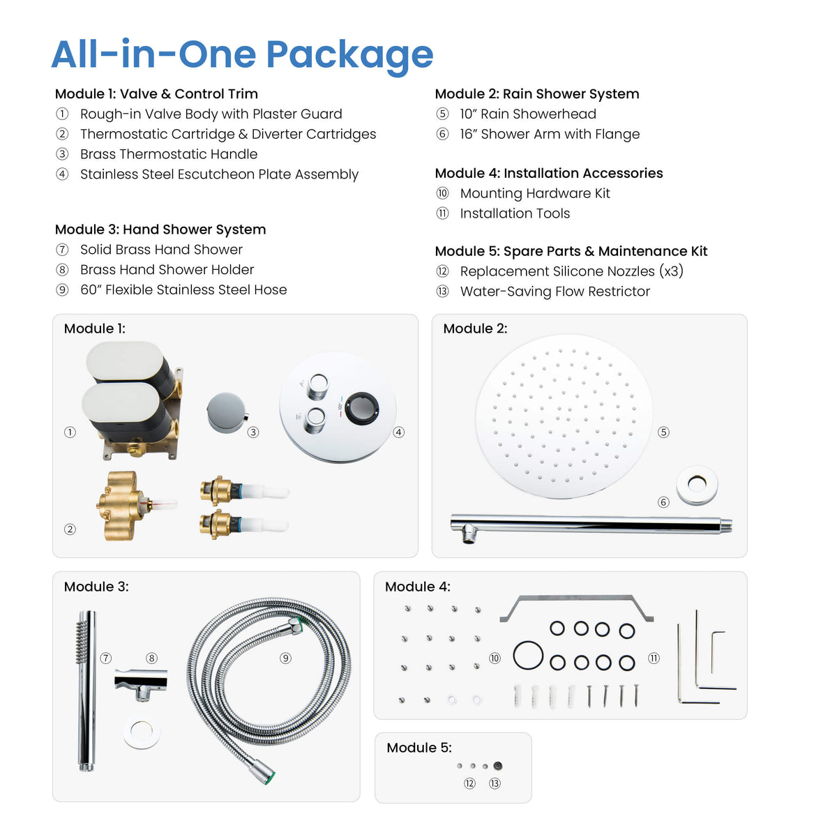 Circular 2-Function Thermostatic Complete Shower Faucet Set - KSF4023