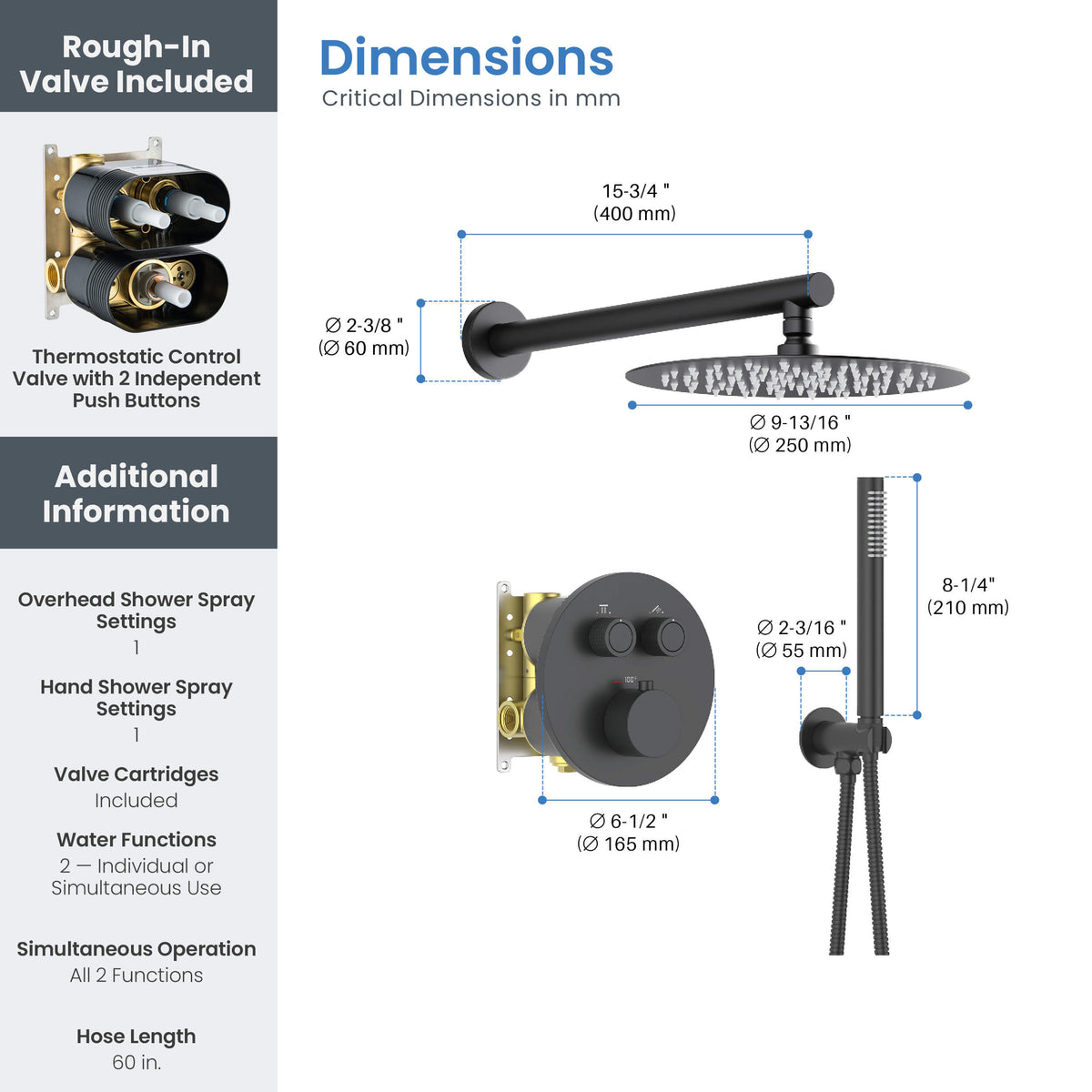 Circular 2-Function Thermostatic Complete Shower Faucet Set - KSF4023