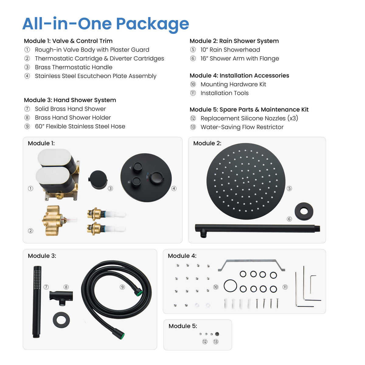 Circular 2-Function Thermostatic Complete Shower Faucet Set - KSF4023