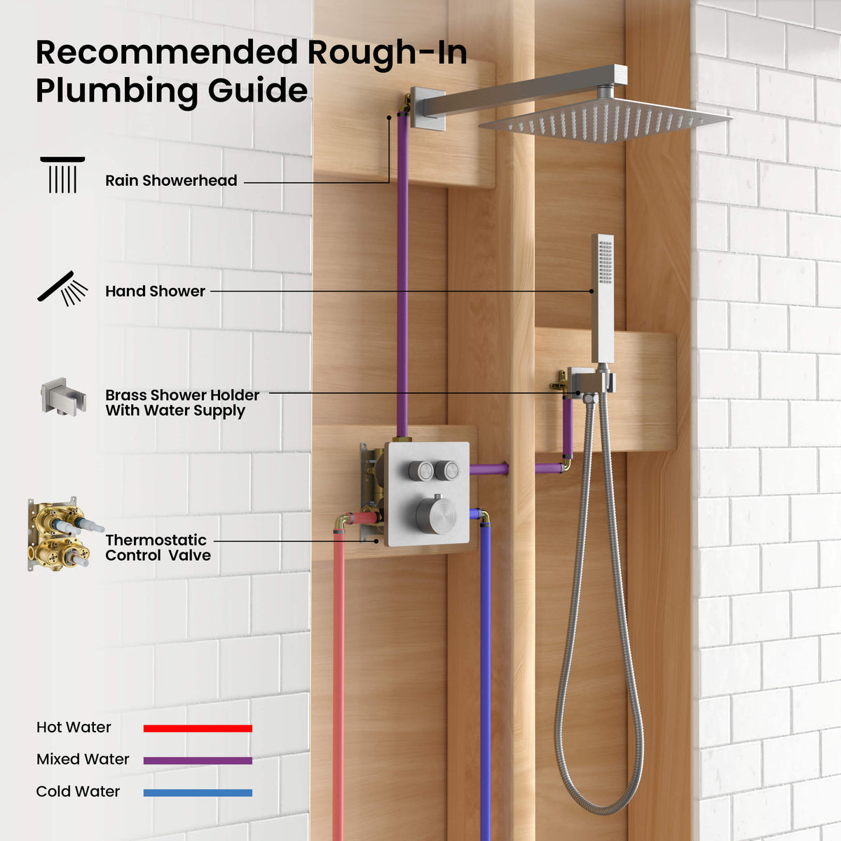 Cube 2-Function Thermostatic Complete Shower Faucet Set - KSF4024